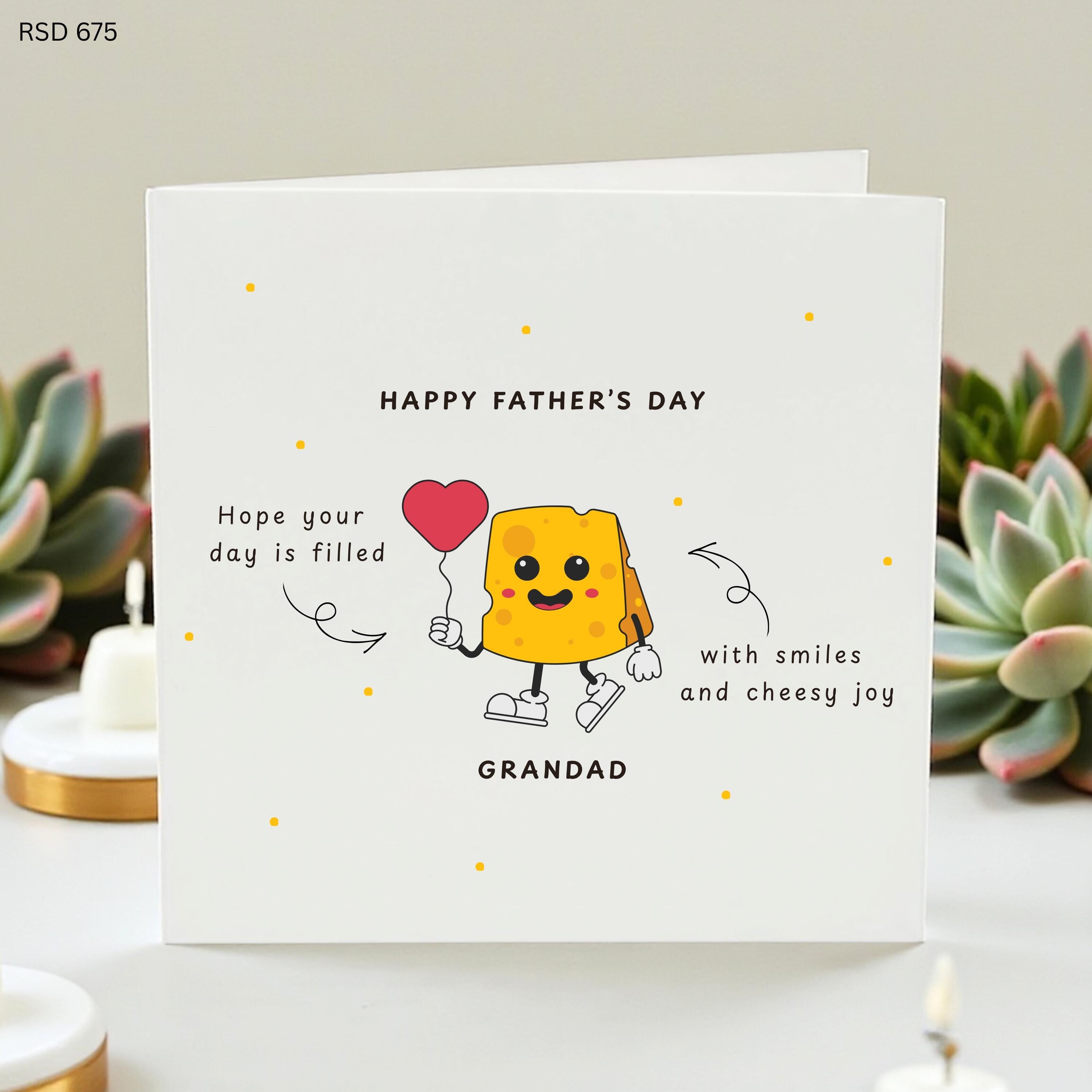 Funny Grandad Father’s Day Card, Cute Cheese Cartoon, Humorous Dad Card, Grandfather Birthday Greeting, Unique Card Gift
