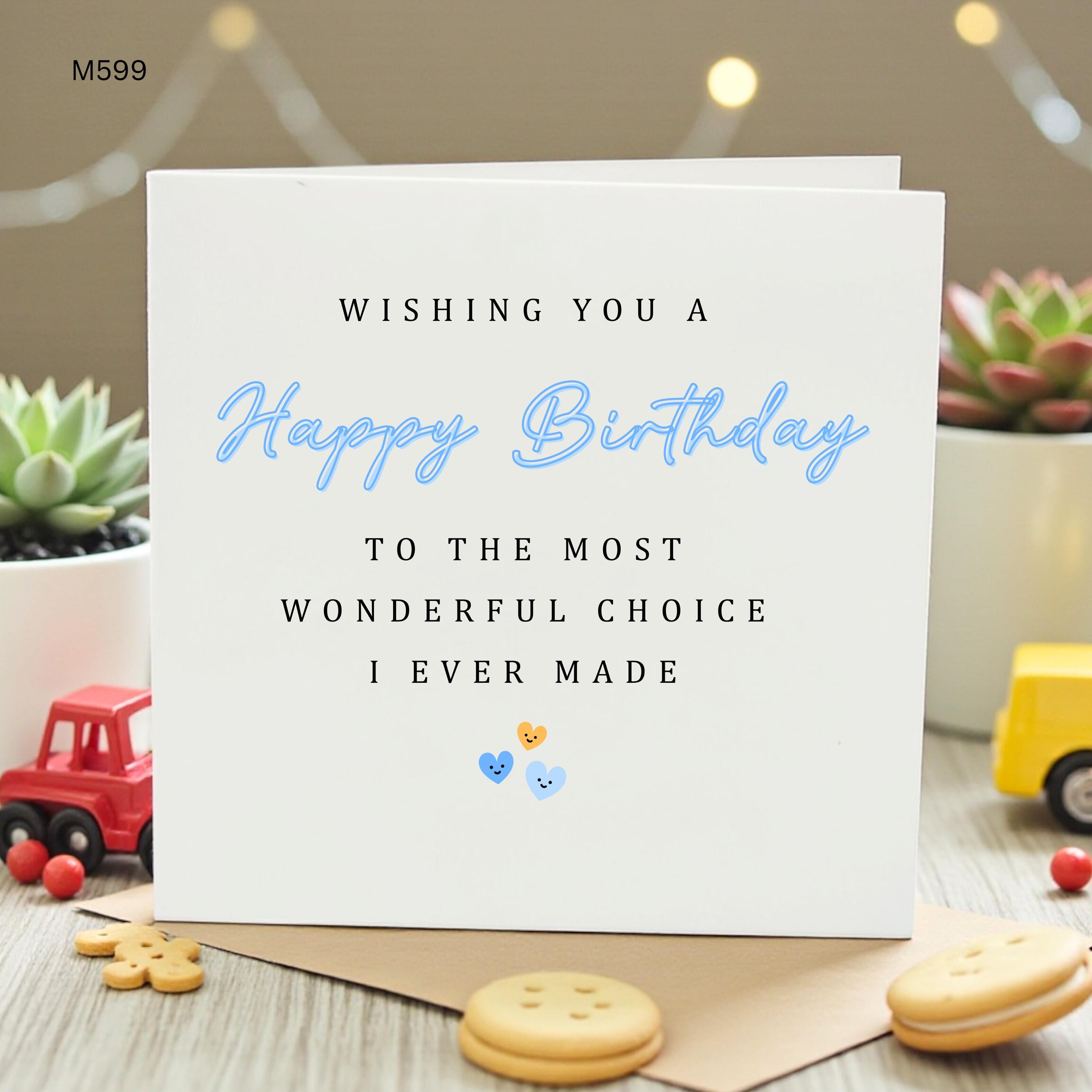 Happy Birthday Card to the Most Wonderful Choice I Ever Made, Cute Blue Hearts Greeting Card for Husband Boyfriend, Romantic Gift for Him