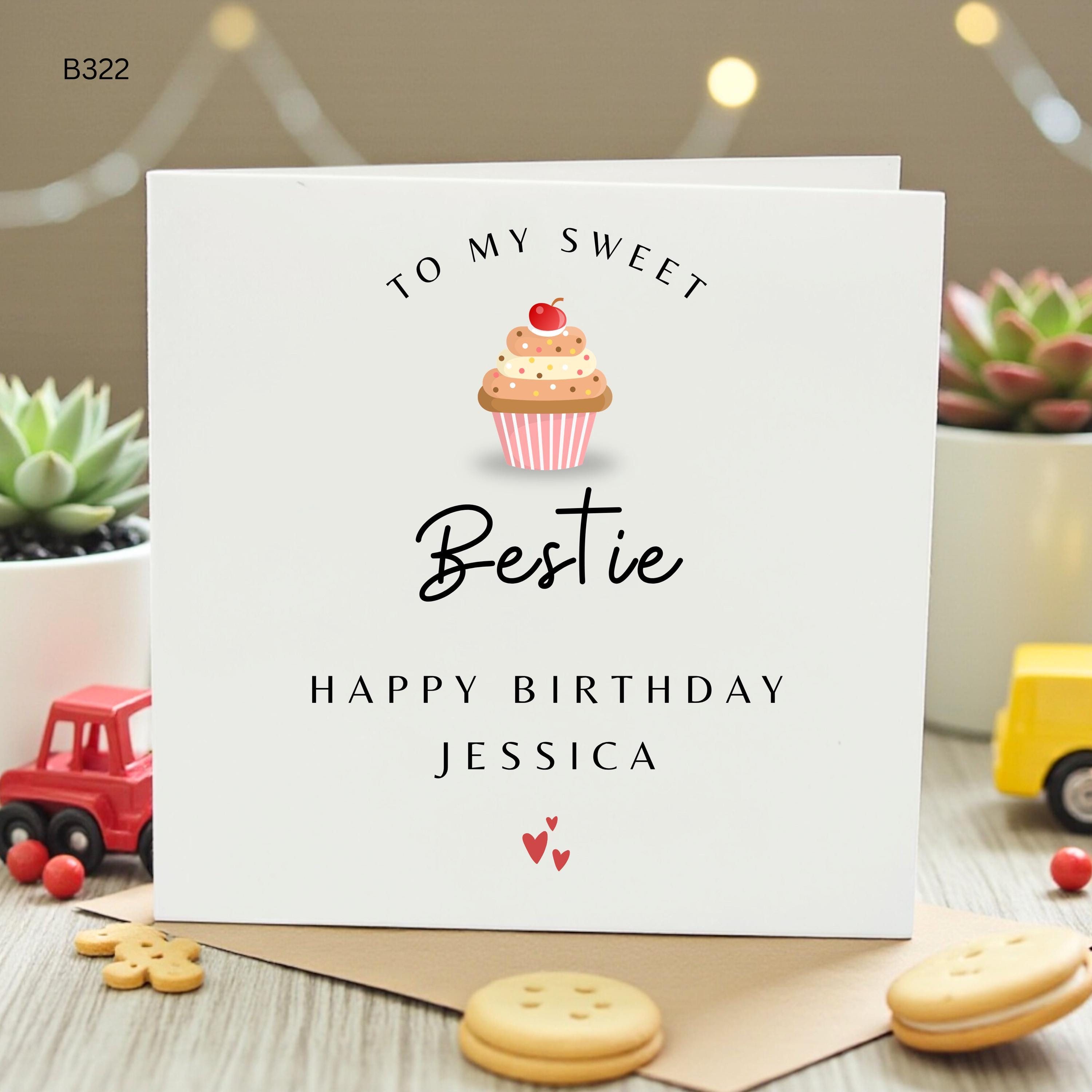 Personalized Bestie Birthday Card, Custom Name Card for Best Friend, To My Sweet Bestie Cupcake Card, Cute BFF Birthday Gift for Her