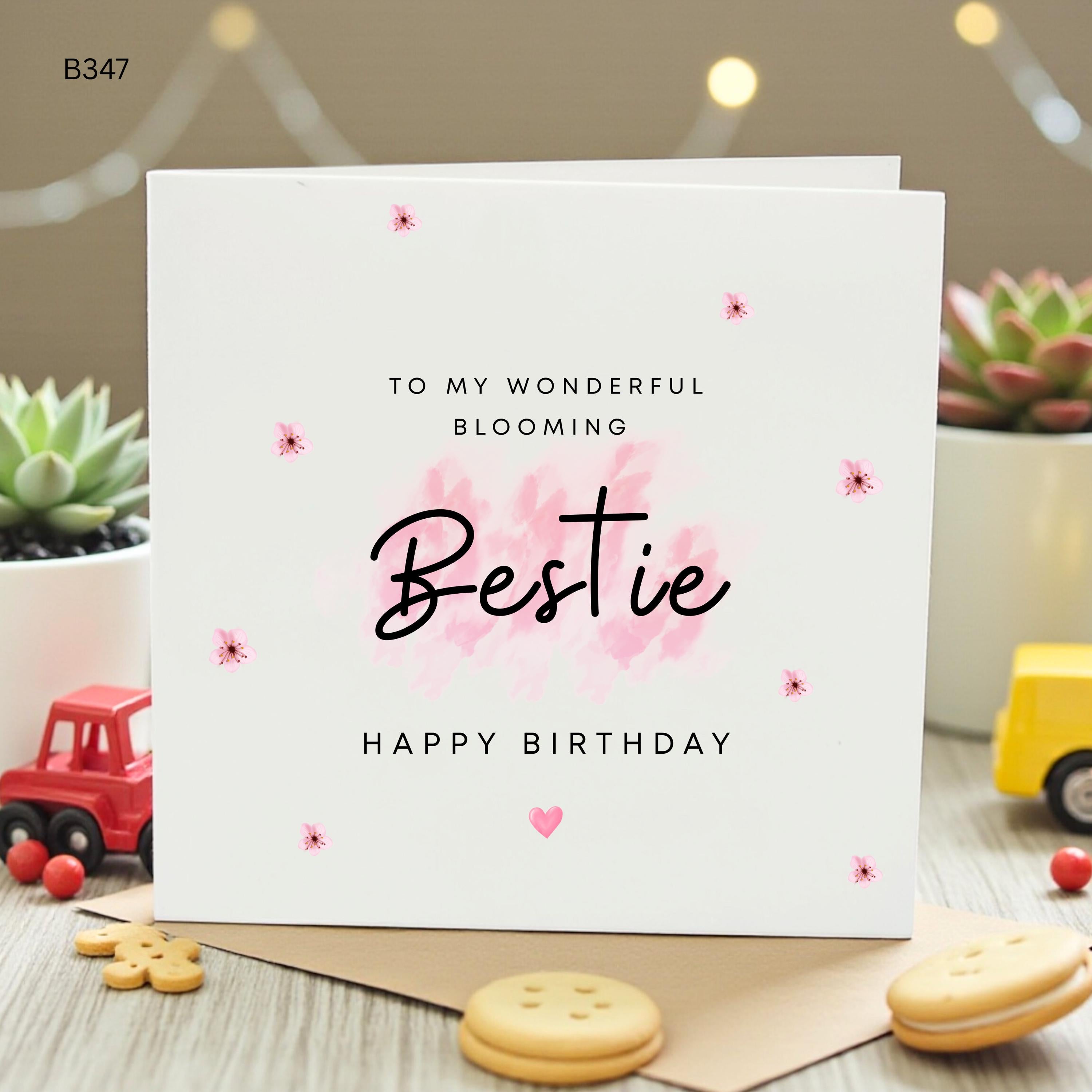 To My Wonderful Blooming Bestie Happy Birthday Card, Cute Pink Floral Watercolor Best Friend Card for Her, Special Female Friendship Card