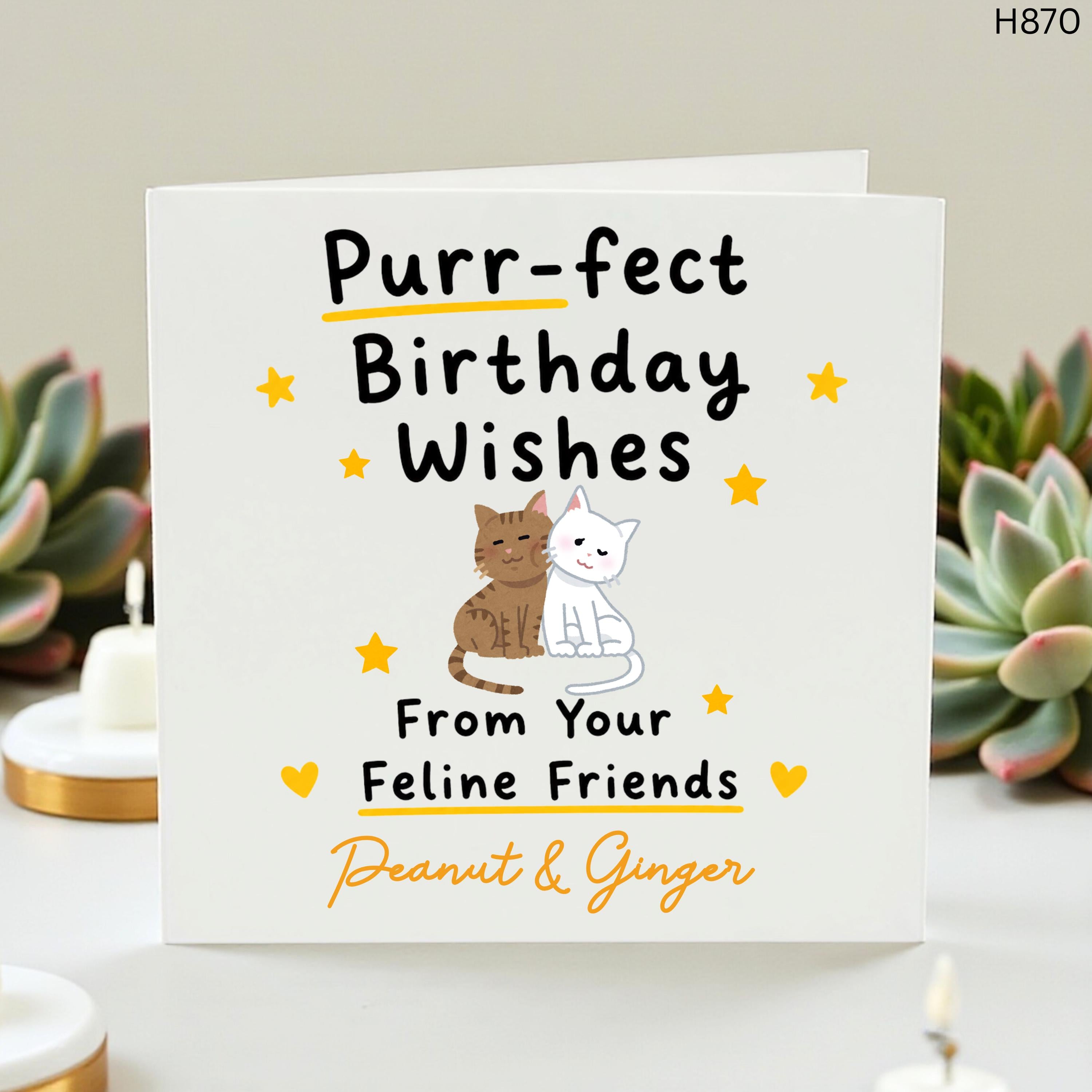 Funny Cat Birthday Card from the Cats, Personalized Purrfect Birthday Wishes, Cute Feline Friends Greeting Card for Cat Dad or Cat Mom