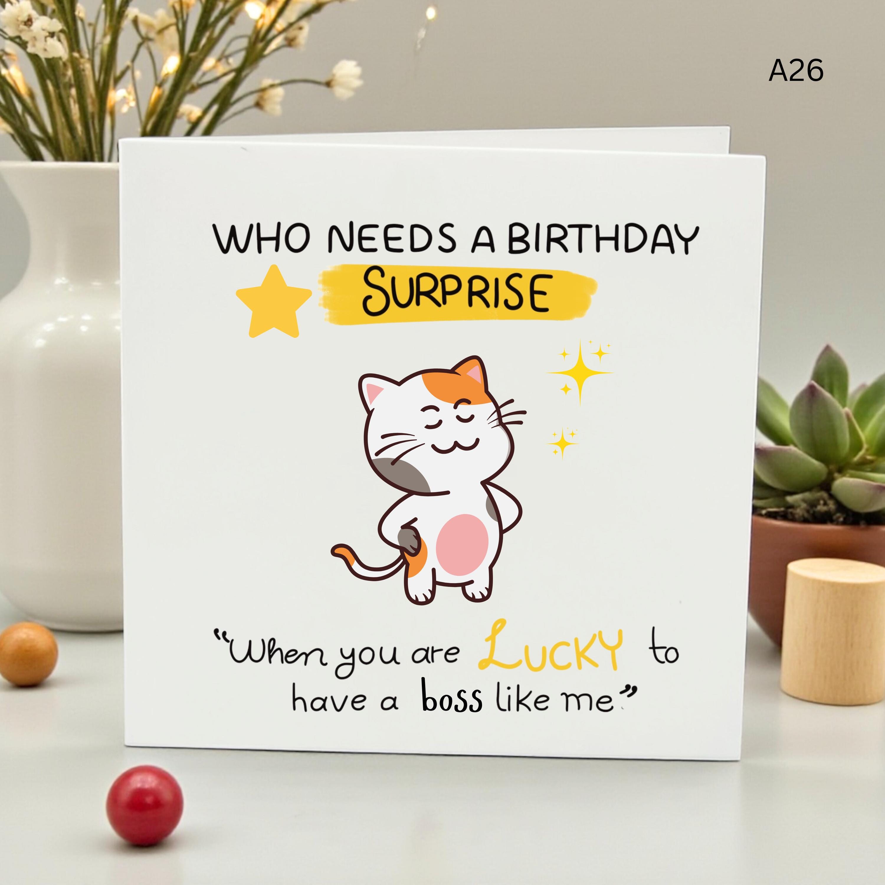 Funny Boss Birthday Card Cute Cat Card for Manager Employer Supervisor Joke Birthday Card From Employee Team Appreciation Gift Card Coworker