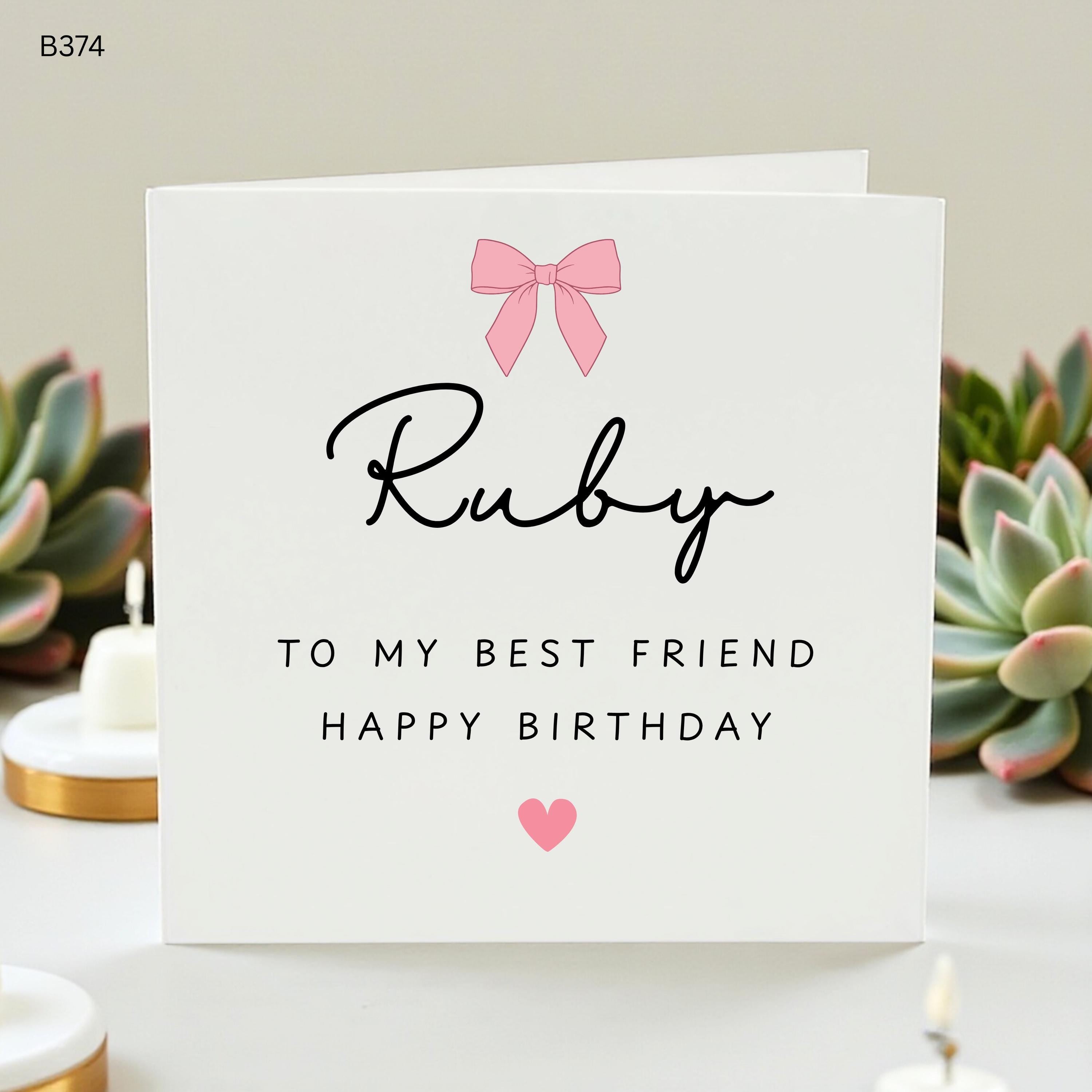 Personalised Best Friend Birthday Card Custom Name Card for Her Cute Pink Bow Coquette Birthday Card Sister Bestie Daughter Card