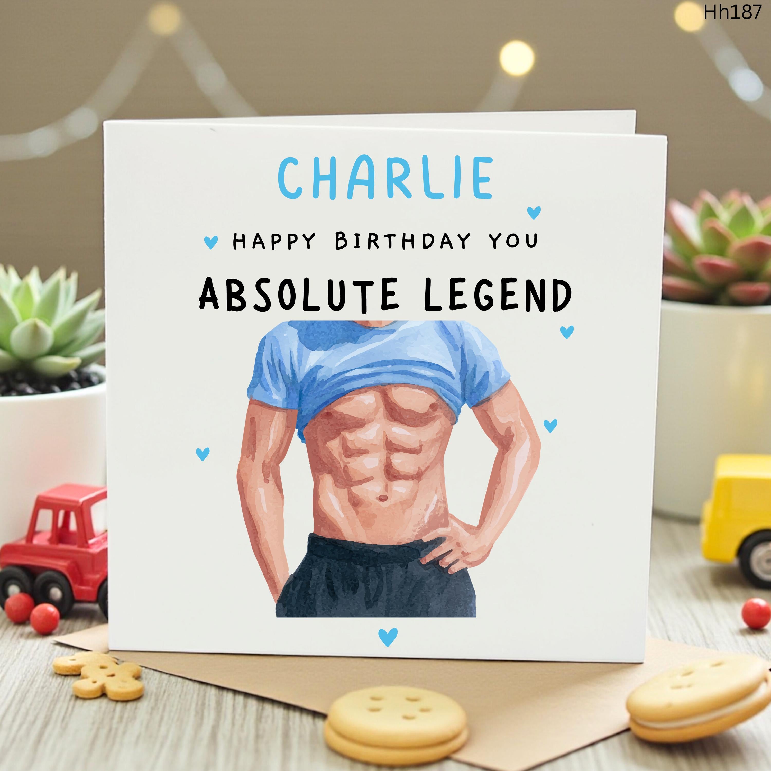 Personalized Six Pack Birthday Card for Him | Funny Abs Greeting Card for Boyfriend Husband Friend | Custom Name Male Muscle Legend Card