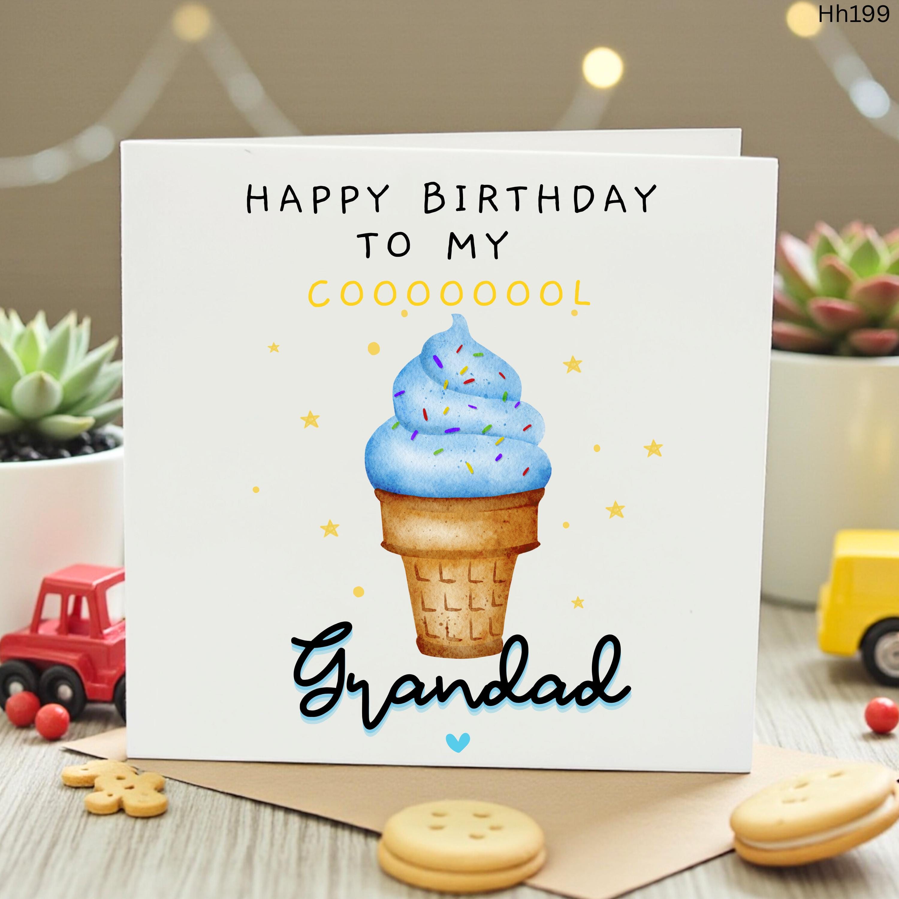Grandad Birthday Card, Happy Birthday to my Cool Grandad, Ice Cream Birthday Card for Grandpa, Cute Greeting Card for Grandfather, Papa Card