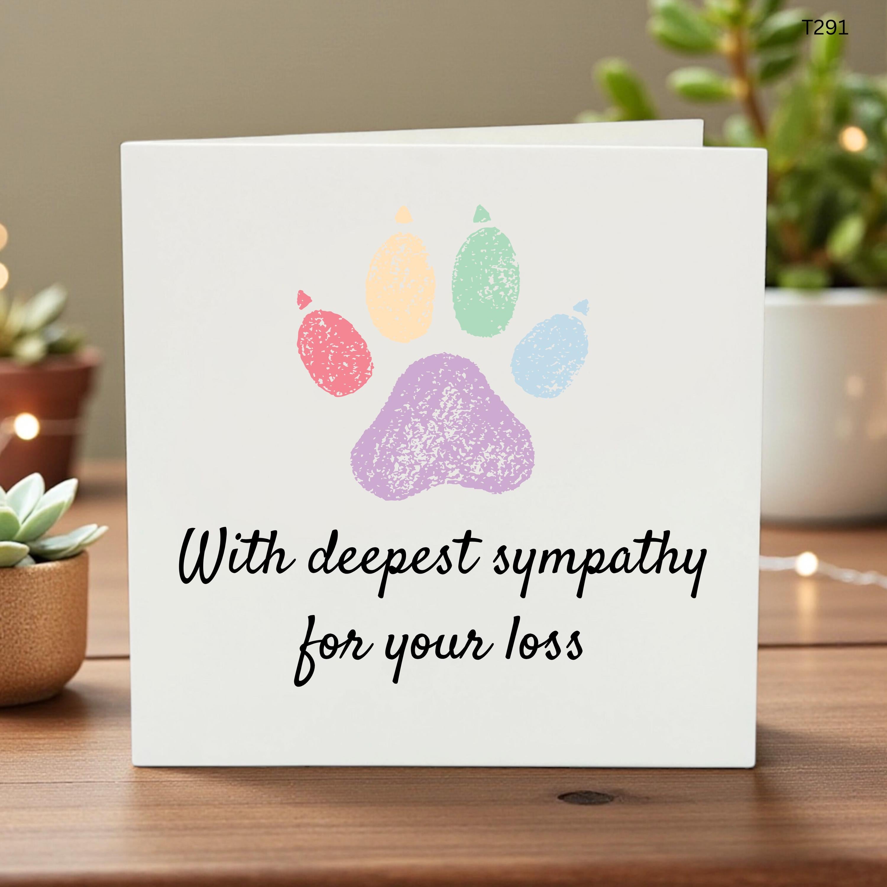 Rainbow Bridge Pet Loss Sympathy Card, Colorful Paw Print Dog Bereavement Greeting, With Deepest Sympathy For Your Loss, Cat Memorial Card