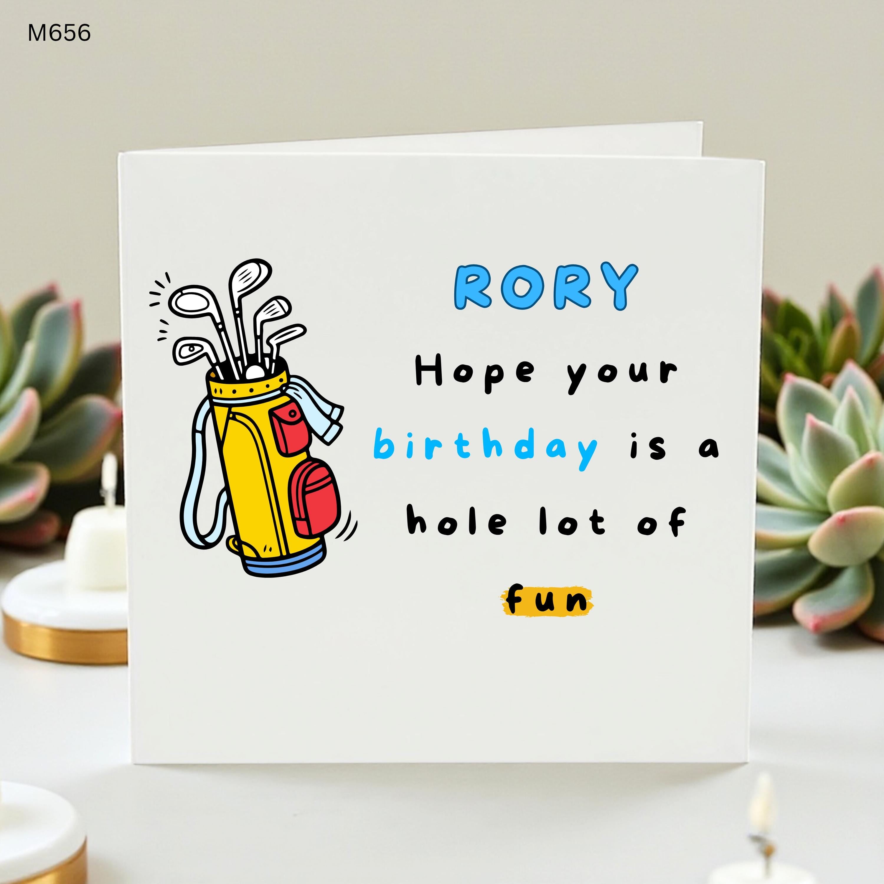 Personalized Golf Birthday Card for Rory | Custom Golf Bag Theme Card for Him | Funny Golf Pun Greeting Card, Hole Lot of Fun Card Men