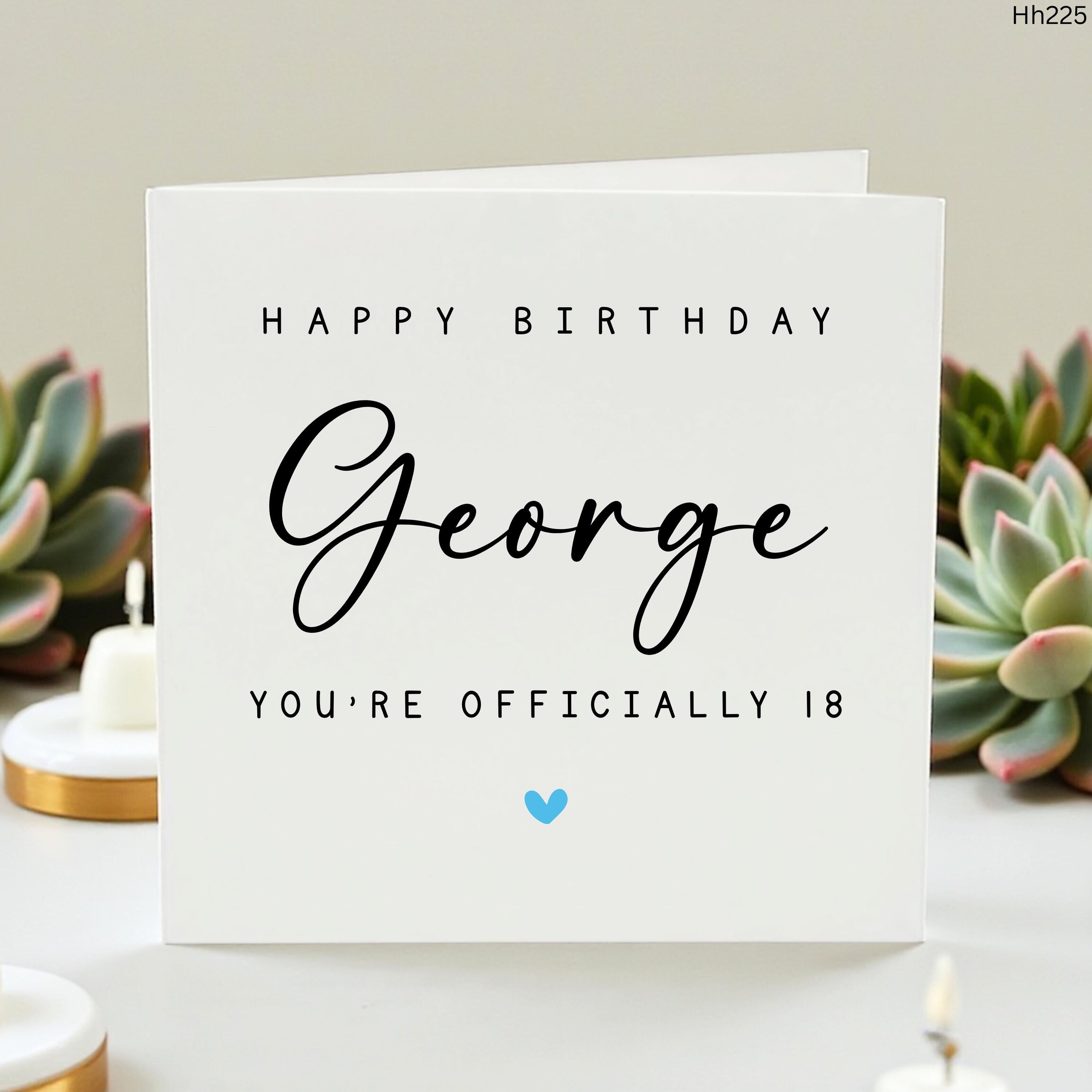 Personalized 18th Birthday Card for Him, Custom Name George Birthday Card, Minimalist Happy Birthday Card for Son Brother Friend Official 18