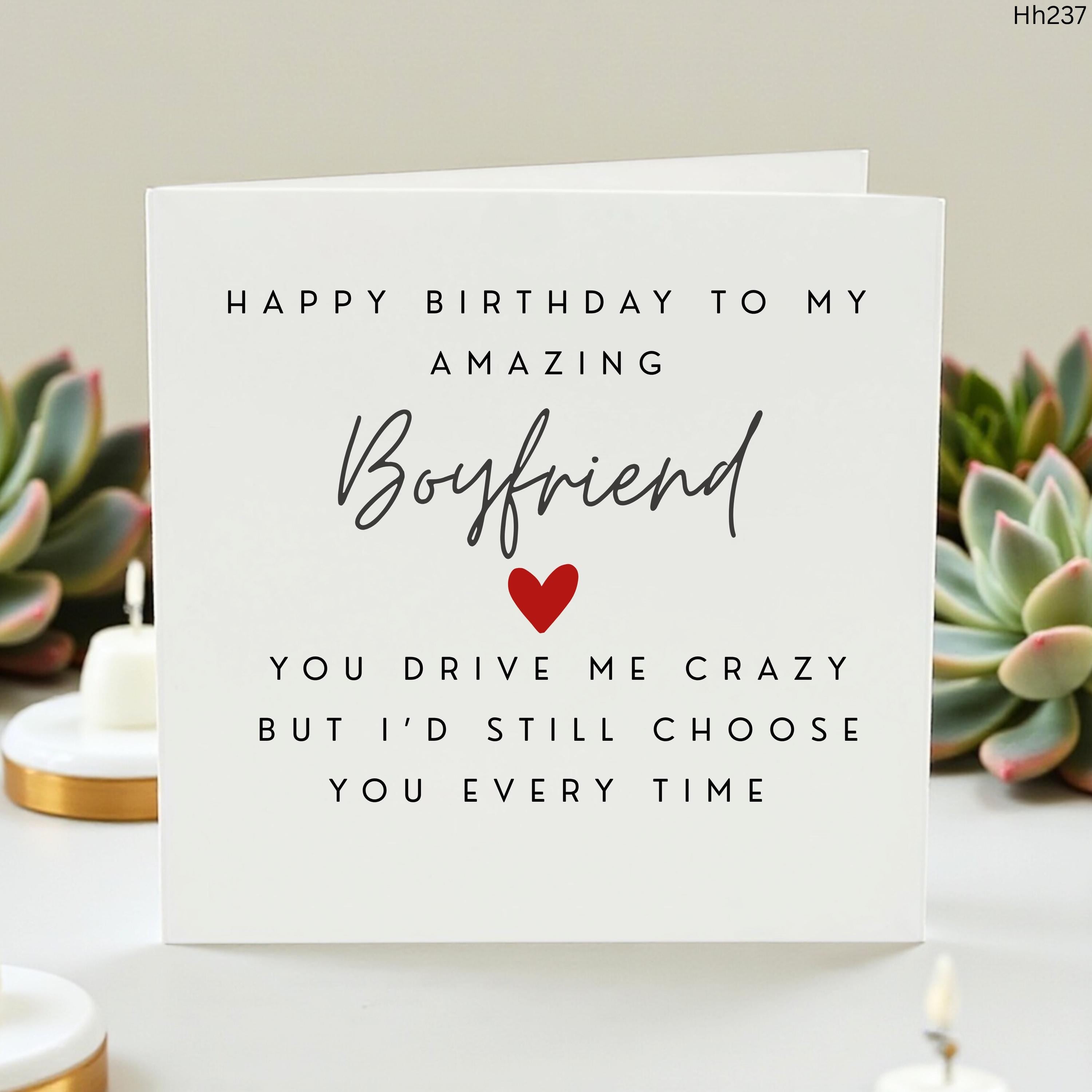 Funny Birthday Card for Boyfriend, Romantic Drive Me Crazy Card, Sweet Cute Greeting Card for Him, Choose You Every Time, Heart Card