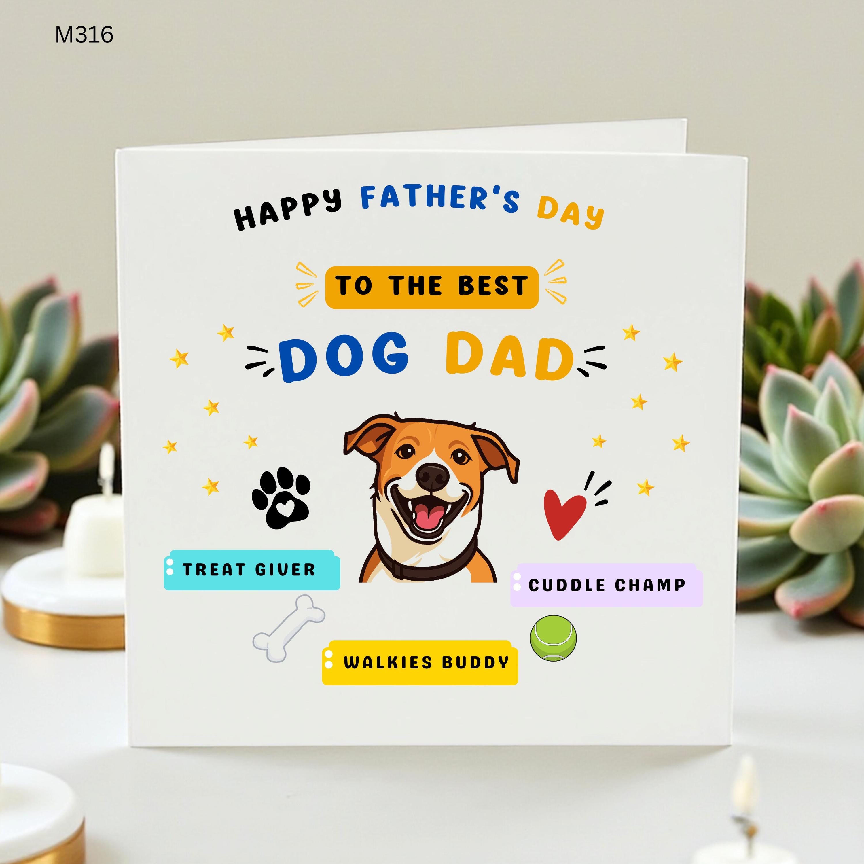 Personalised Dog Dad Fathers Day Card From Dog, Cute Pet Daddy Card For Dog Lover, Treat Giver Walkies Buddy Cuddle Champ Gift For Him Gifts