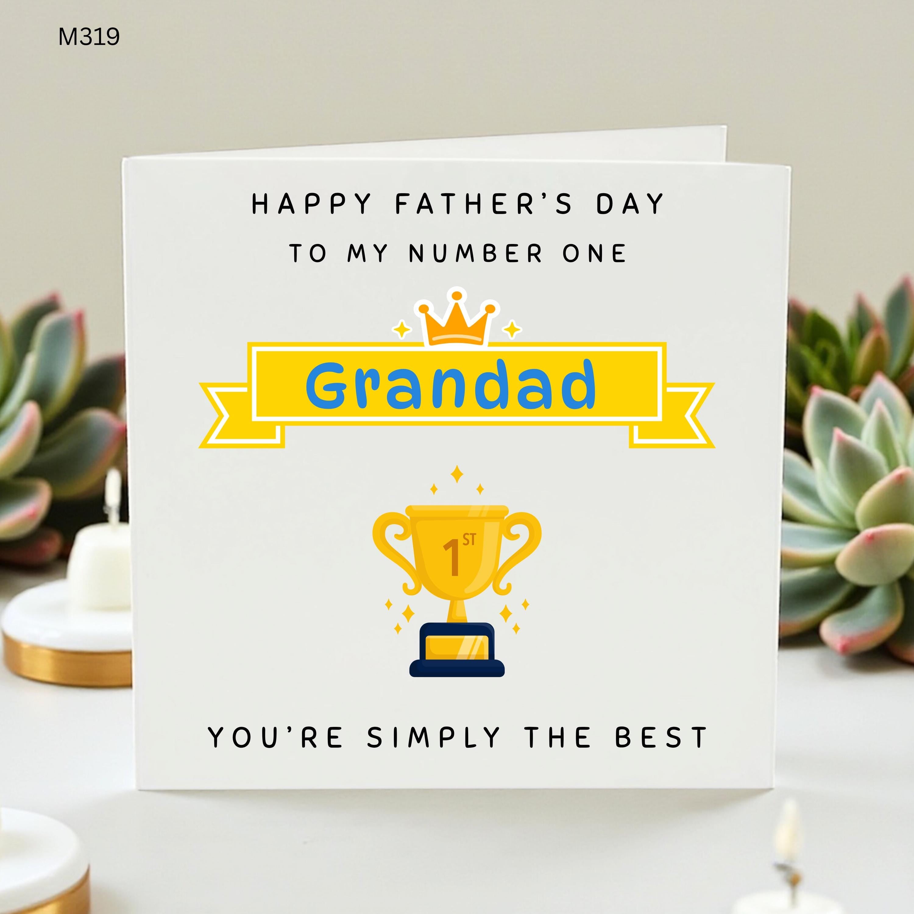 Personalised Number One Grandad Fathers Day Card, Best Grandad Trophy Award Card From Grandson Granddaughter, Cute Grandpa Dad Gift Keepsake