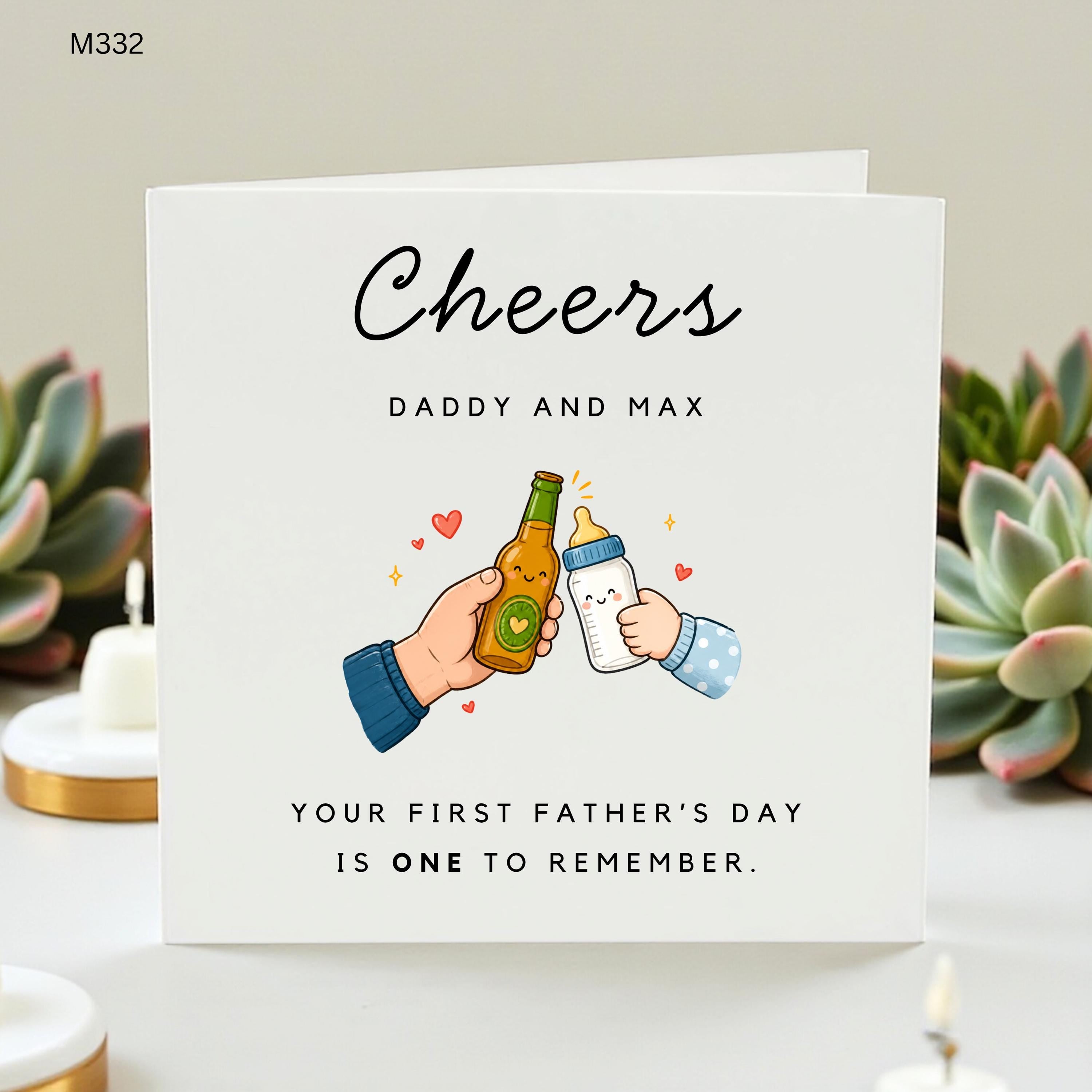 First Fathers Day Card From Baby, Daddy And Son Personalised Card, New Dad Greeting Card, Cute Cheers Dad Card, Baby Bottle Card