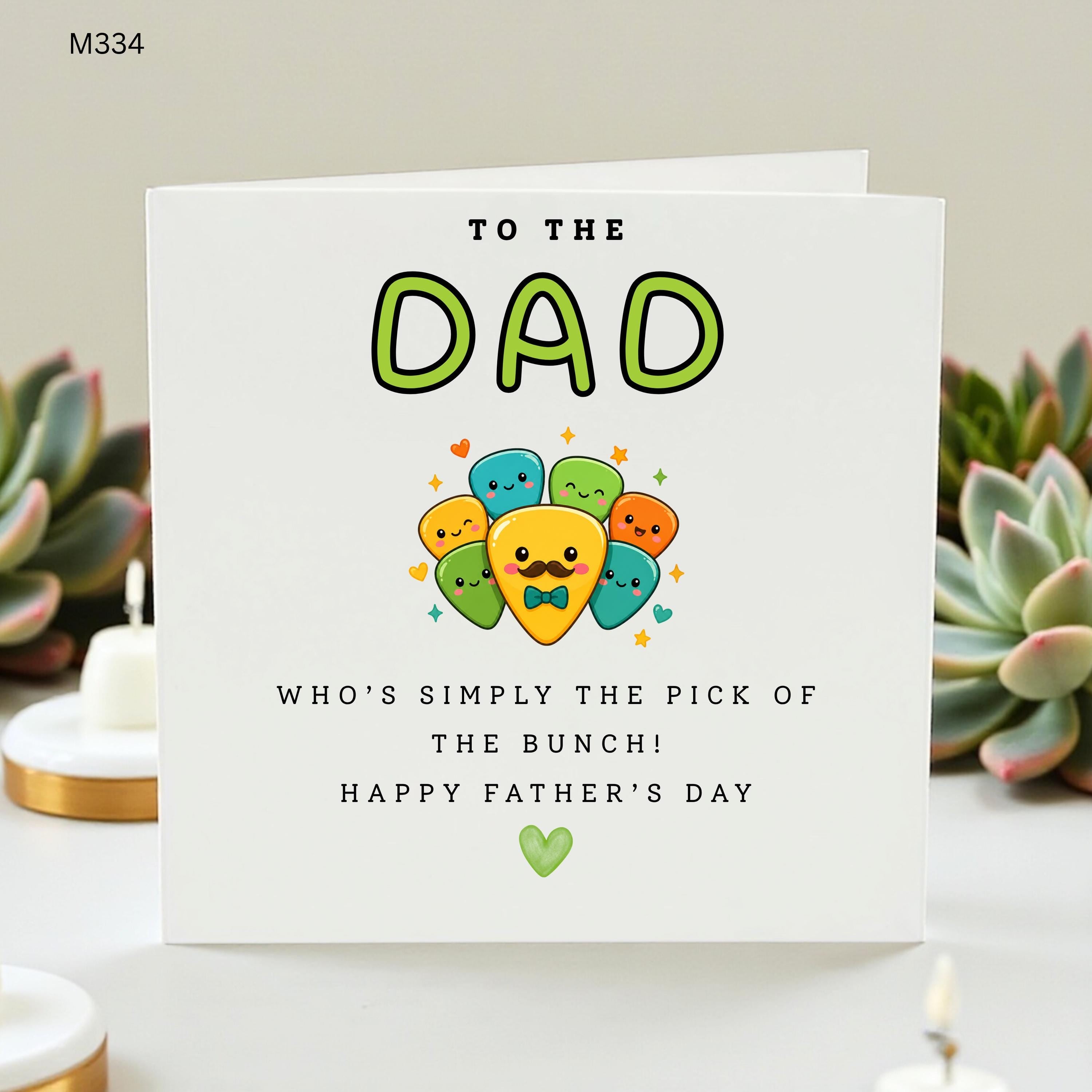 Funny Fathers Day Card From Kids, Pick Of The Bunch Dad Card, Cute Guitar Pick Dad Greeting Card, Music Dad Card Gift
