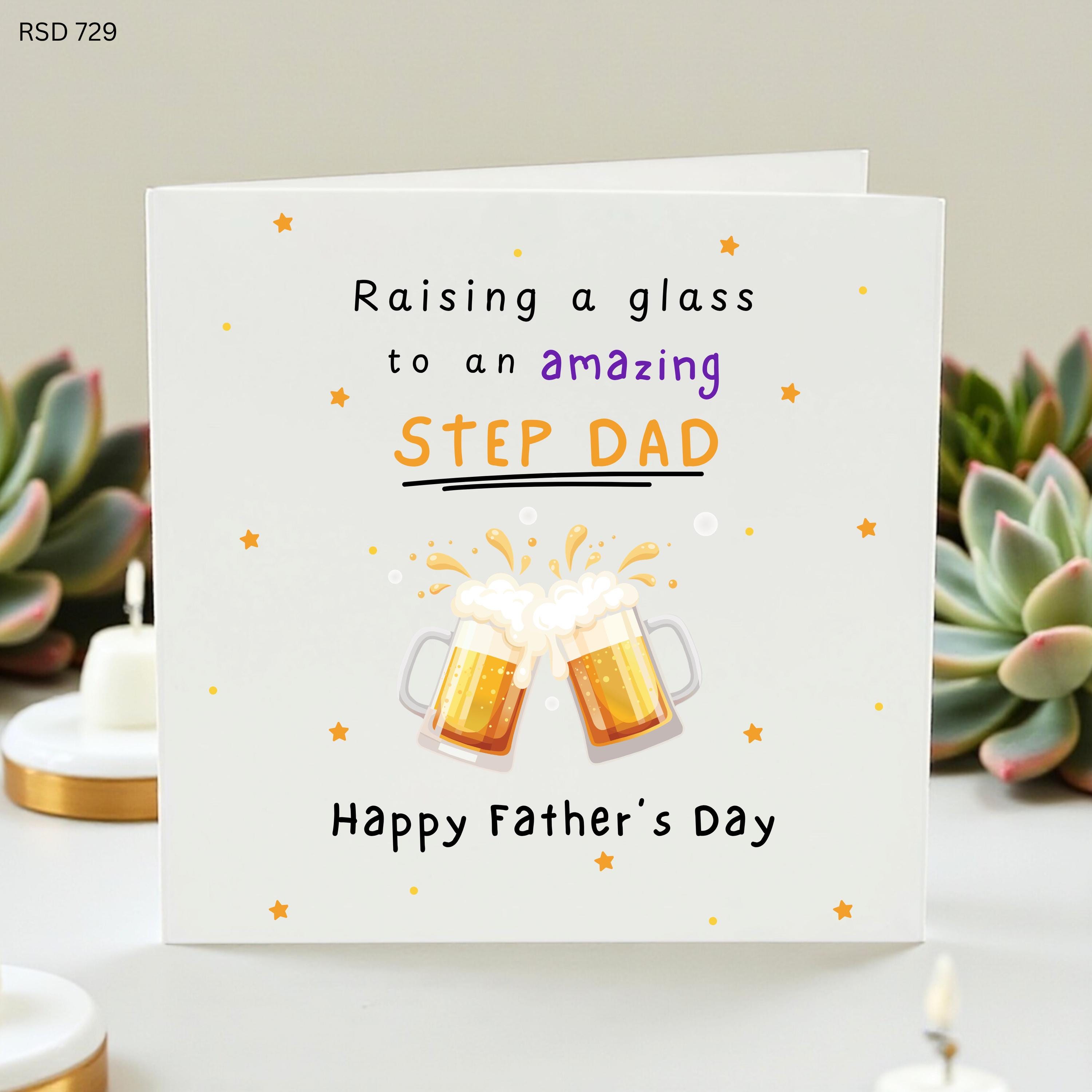 Step Dad Father’s Day Card, Raising A Glass To An Amazing Step Dad, Funny Beer Card, Bonus Dad Card From Stepchild, Cheers Dad Gift
