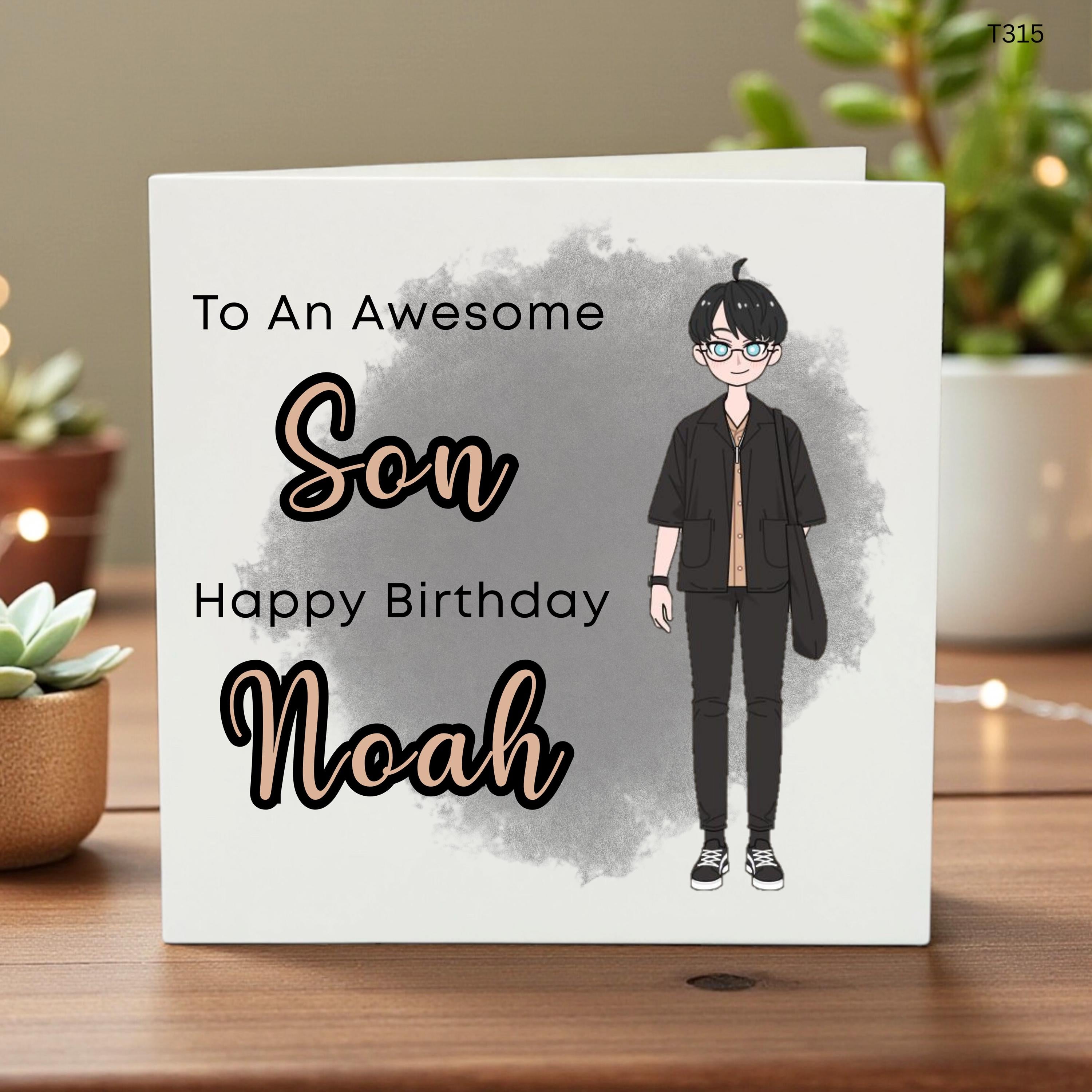 Personalized Son Birthday Card, Custom Name Birthday Gift for Son, To An Awesome Son, Anime Boys Birthday Card, Cute Teenager Boy Card