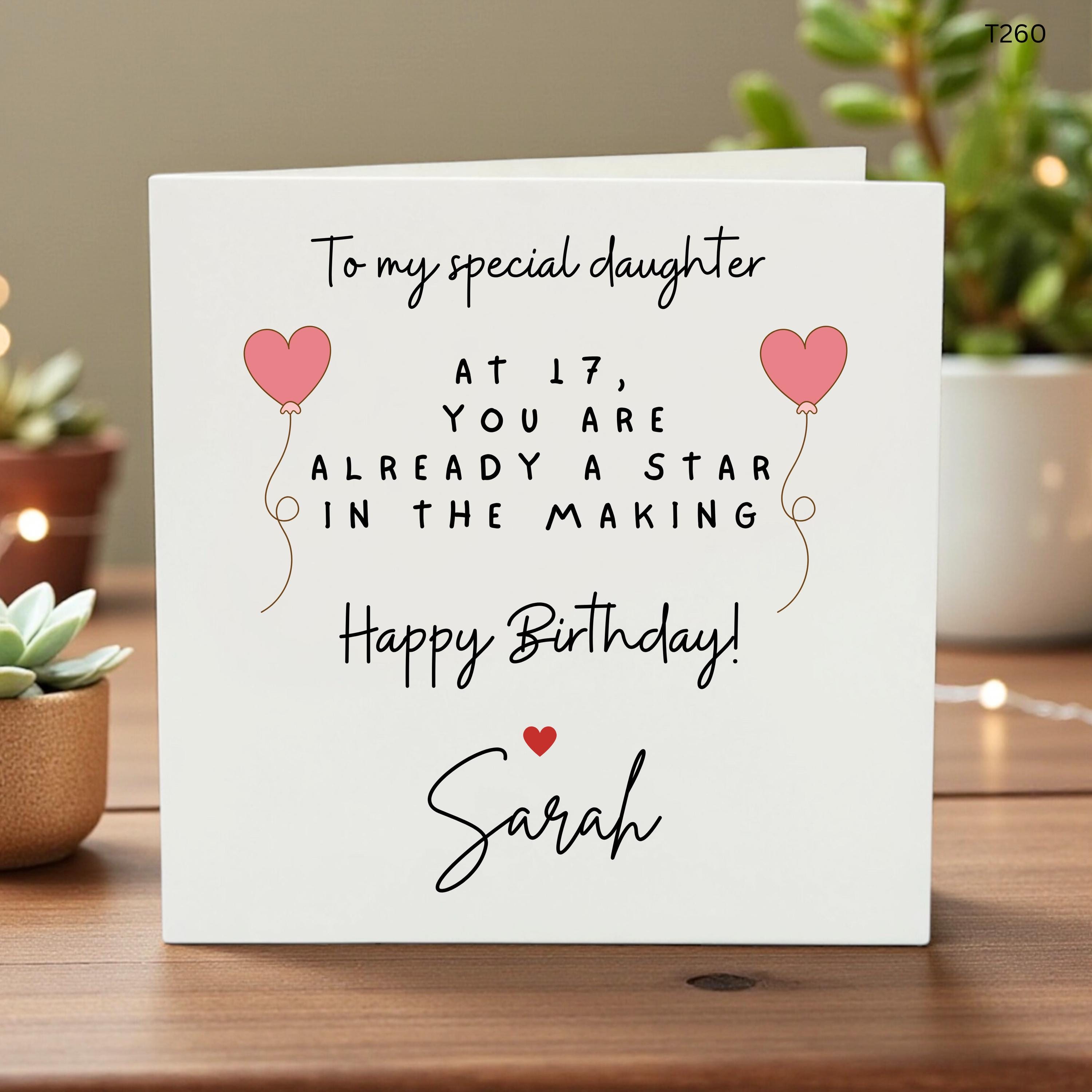 Personalized 17th Birthday Card for Daughter, Happy Birthday Sarah Custom Name Card, 17 Years Old Birthday Gift for Girl, Star in the Making