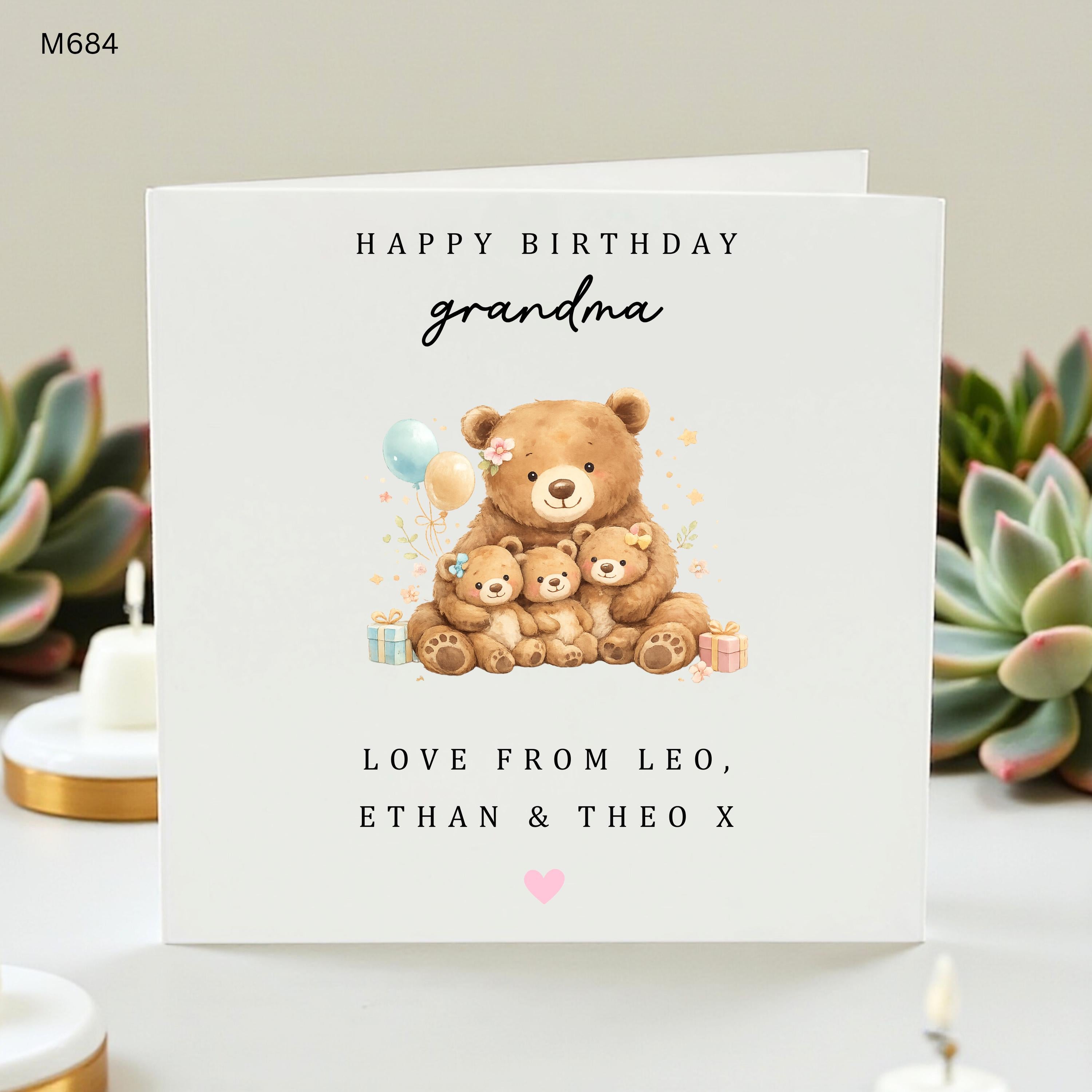 Personalised Grandma Birthday Card, Happy Birthday Grandma, Teddy Bear Card for Nan, Birthday Card from Grandkids, Cute Nanny Card,