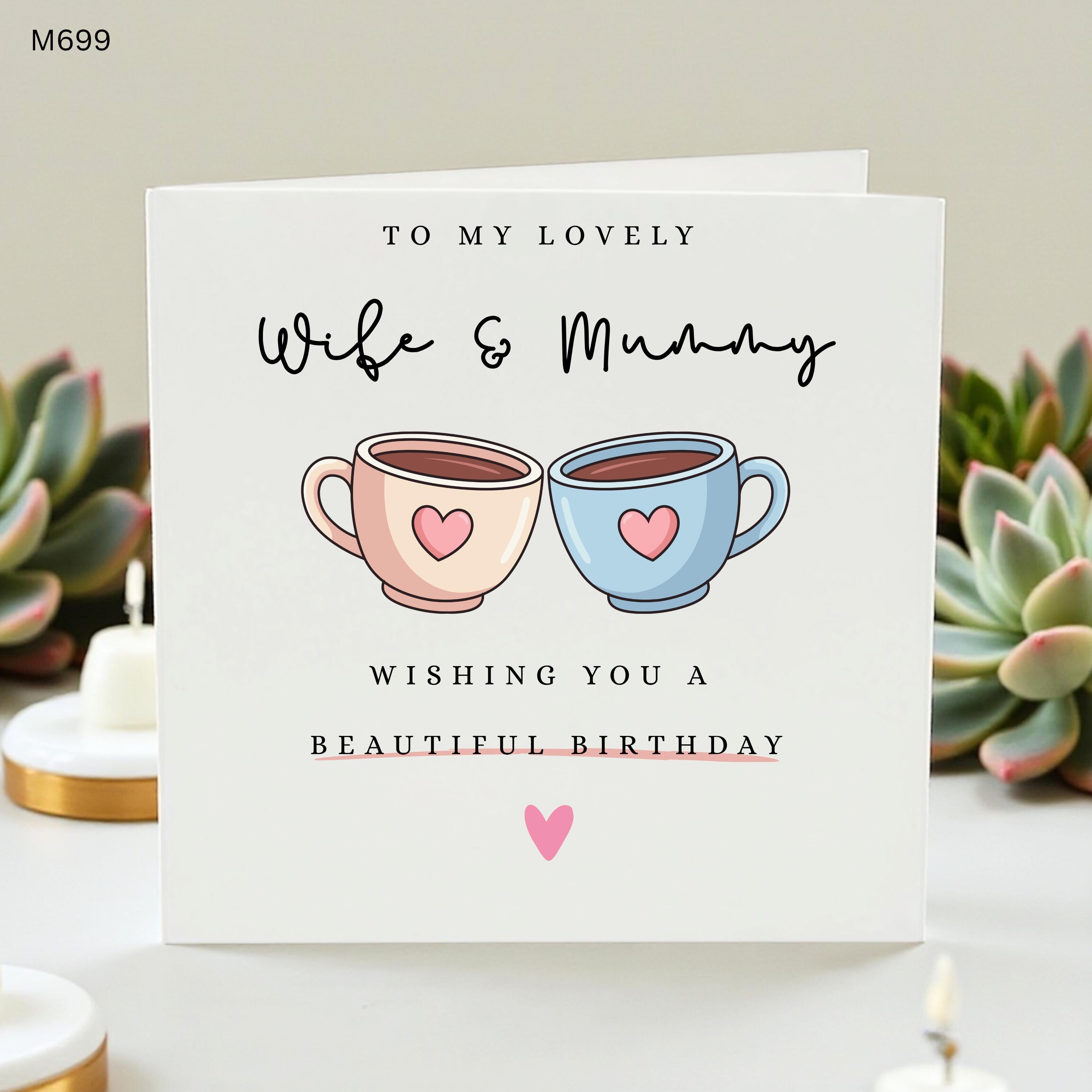 Wife and Mummy Birthday Card, Cute Coffee Mug Greeting Card for Her, Beautiful Birthday Card for Wife Mommy Mom, To My Lovely Wife