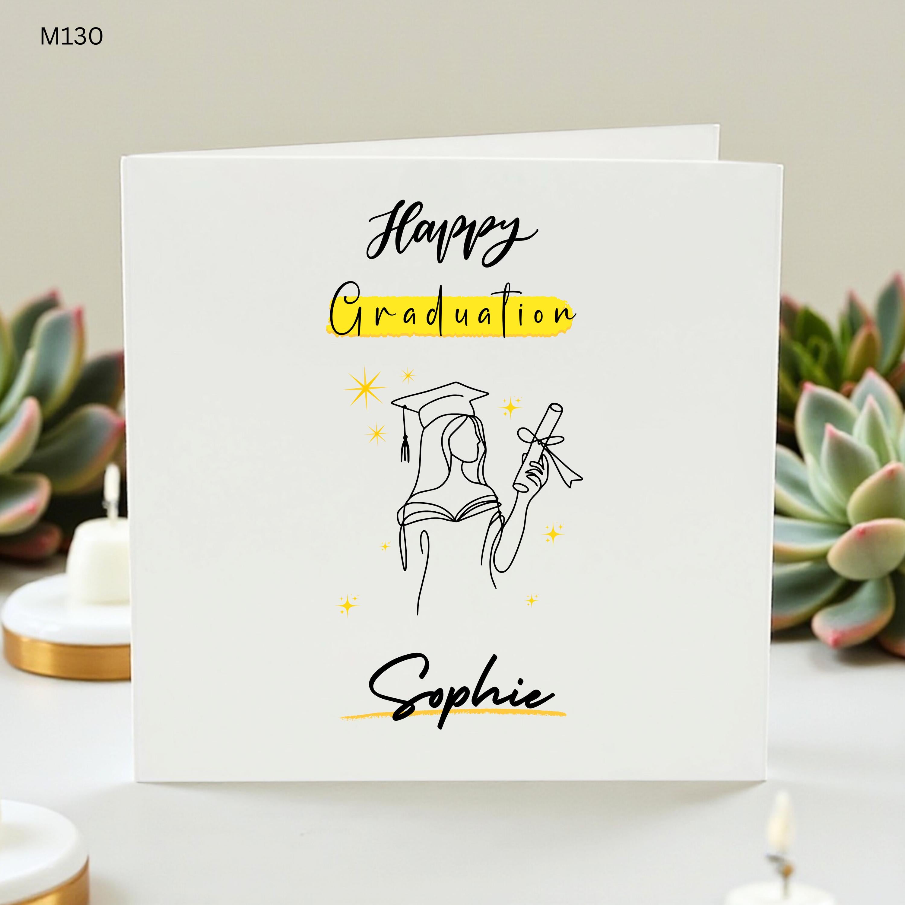 Personalised Graduation Card Custom Name Happy Graduation Card Line Art Graduate Illustration Class of 2026Congrats