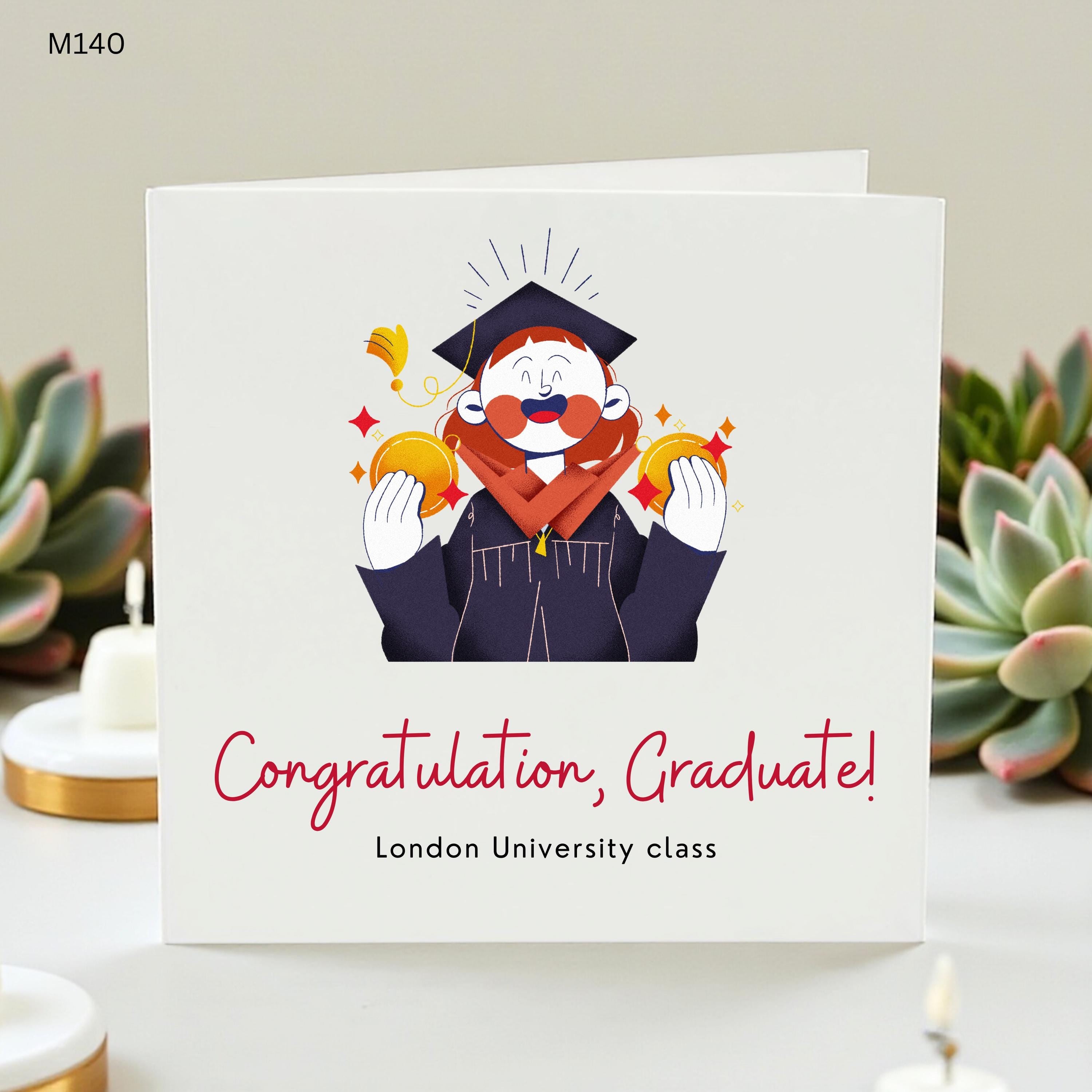 Graduation Congratulations Card | Cute Graduate Illustration Card | Personalized Graduation Card | University College Grad Card 6x6