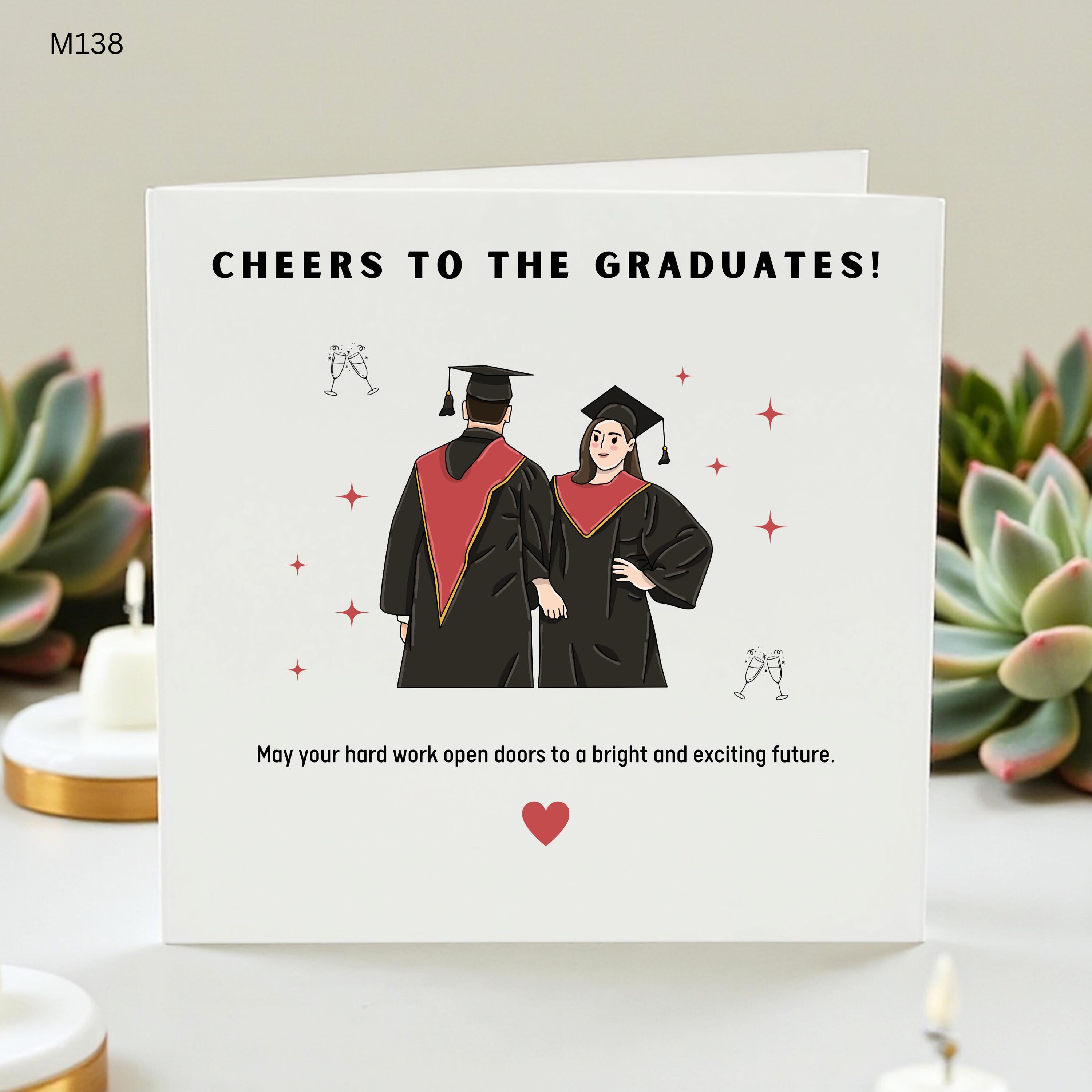 Happy Graduation Card for Couple | Cute Graduate Illustration Card | Congratulations Graduates Card | University College Graduation Gift 6x6
