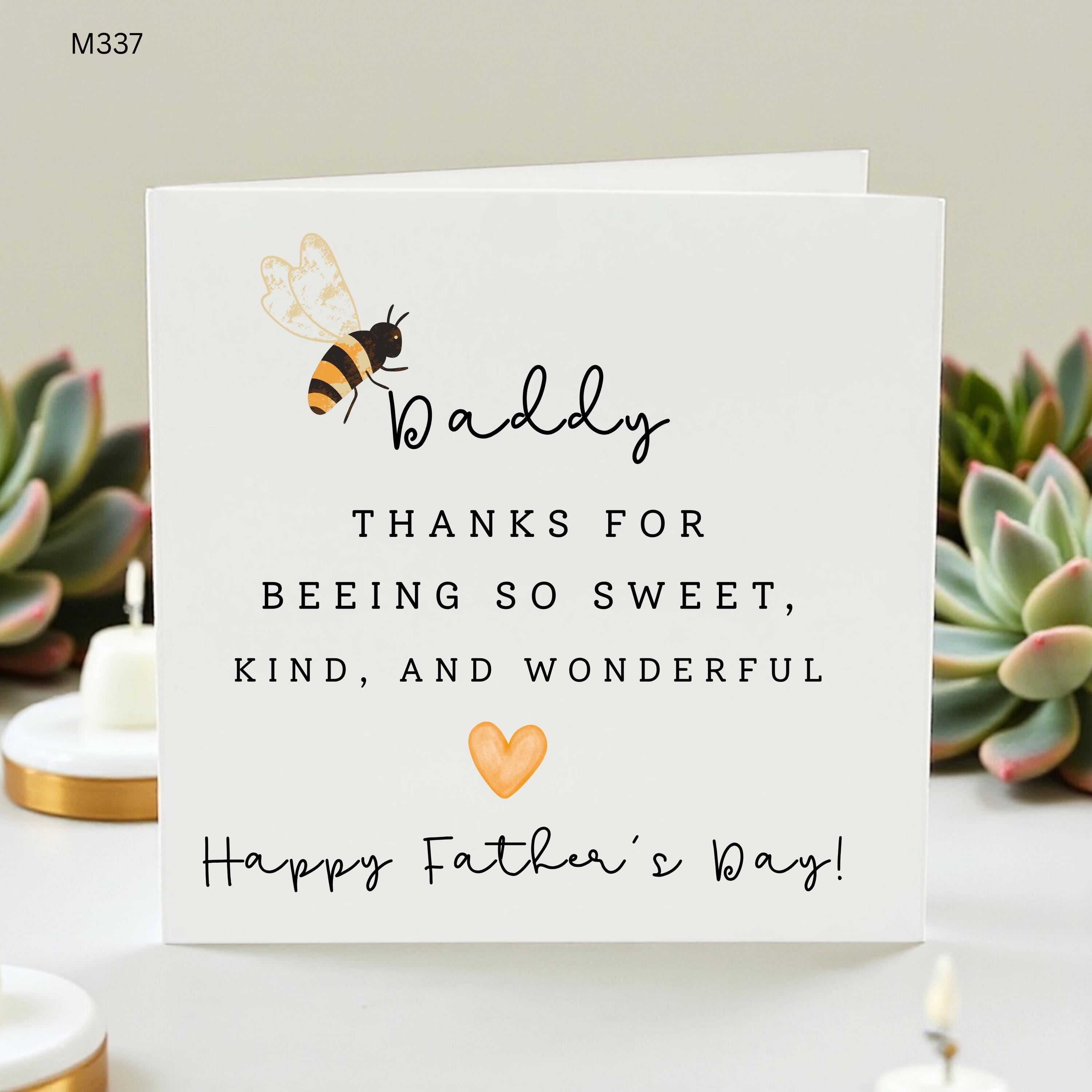 Daddy Bee Father's Day Card - Thanks for Beeing So Sweet Pun Card - Cute Daddy Greeting Card from Kids - First Father's Day Gift