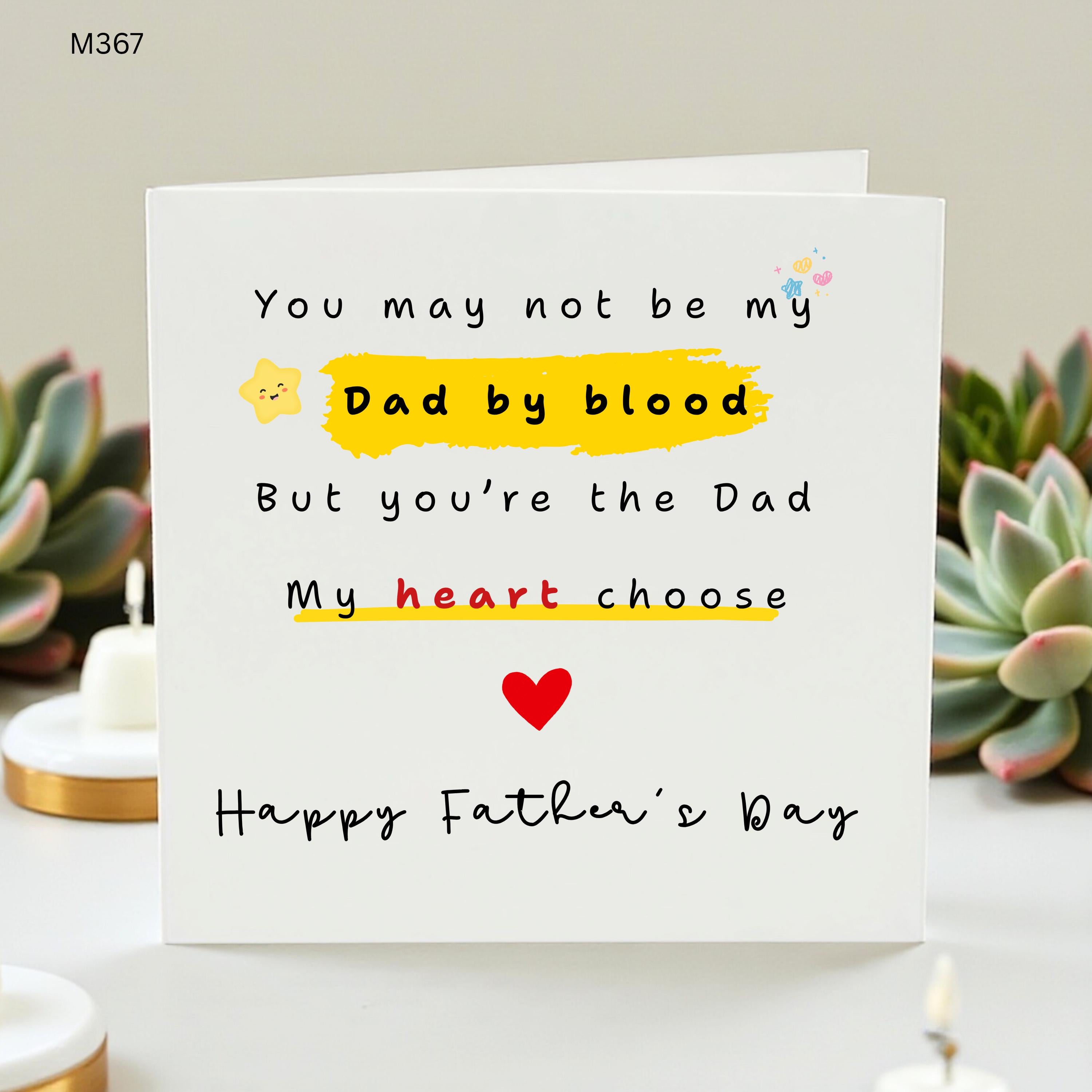 The Dad My Heart Chose Father's Day Card, Not By Blood Step Dad Card, Meaningful Stepfather Birthday Gift, Adoption & Foster Dad Greeting