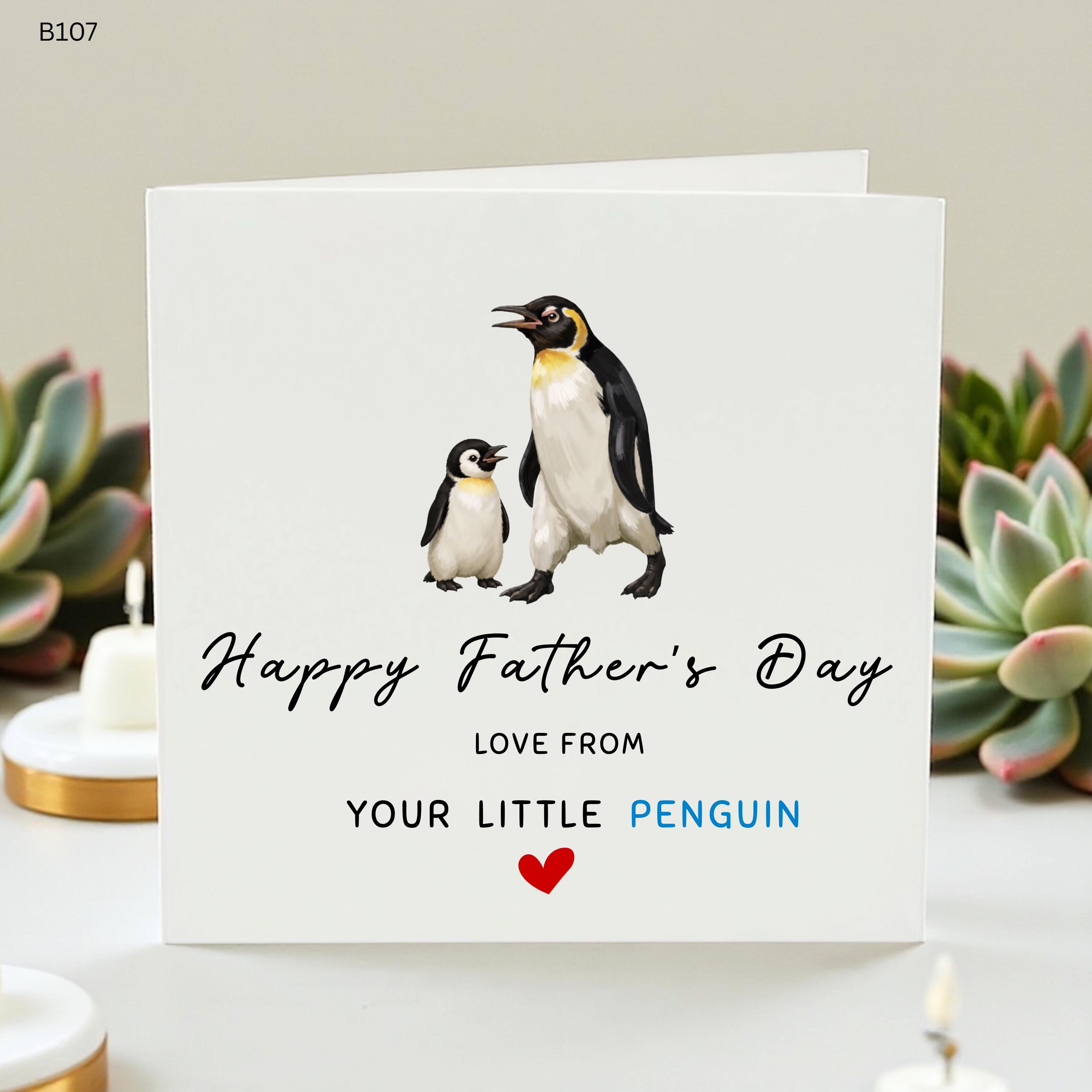 Personalized Penguin Father's Day Card from Son or Daughter, Cute Custom Daddy Card from Little Penguin, Fun Father’s Day Gift for Dad