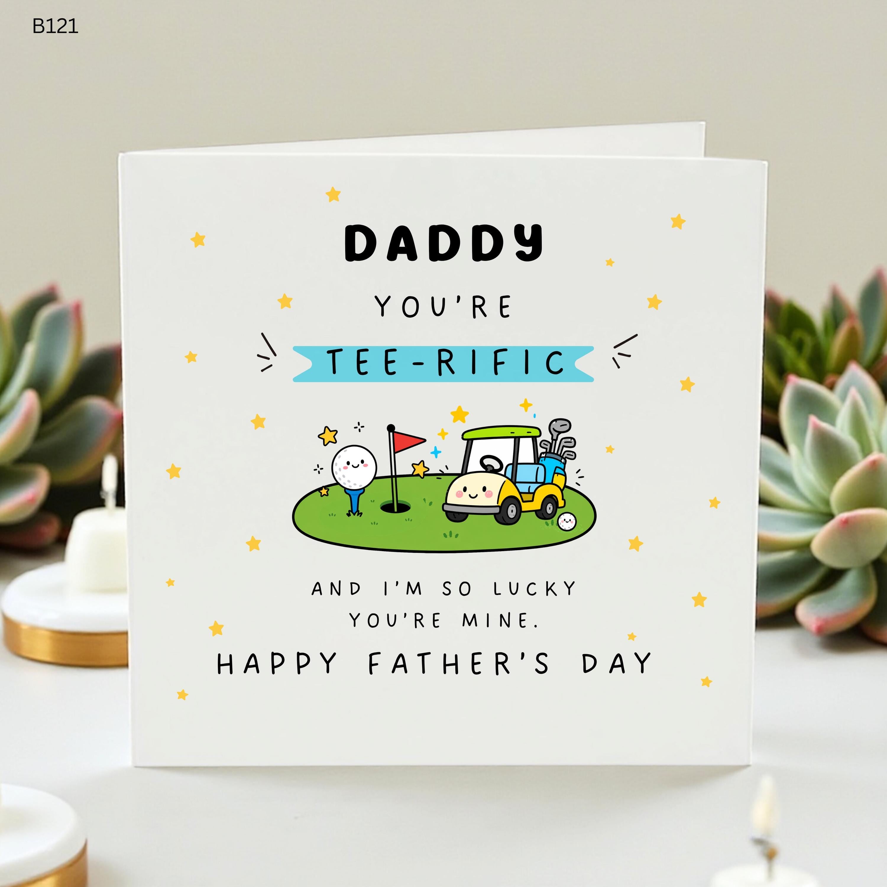 Golf Father's Day Card, Funny Daddy You Are Tee-rific Pun Card, Cute Golfer Dad Gift, Personalized Greeting Card for Him, Happy Father Day