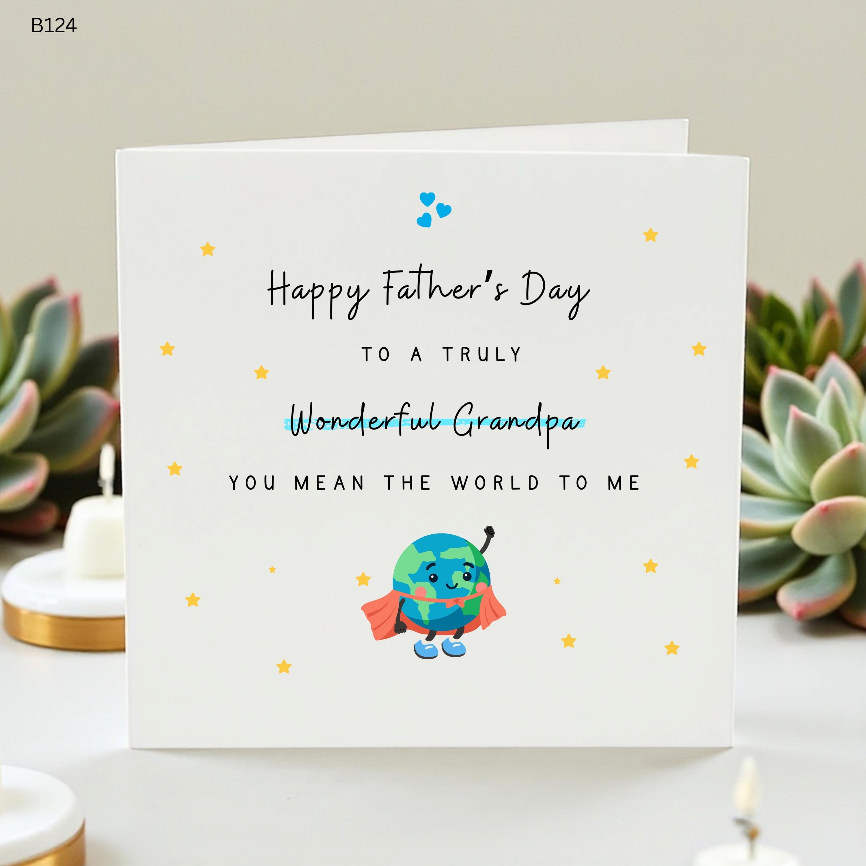 Grandpa Father's Day Card, You Mean the World to Me Card for Grandfather, Cute Globe Pun Greeting Card, Best Grandpa Gift from Grandkids