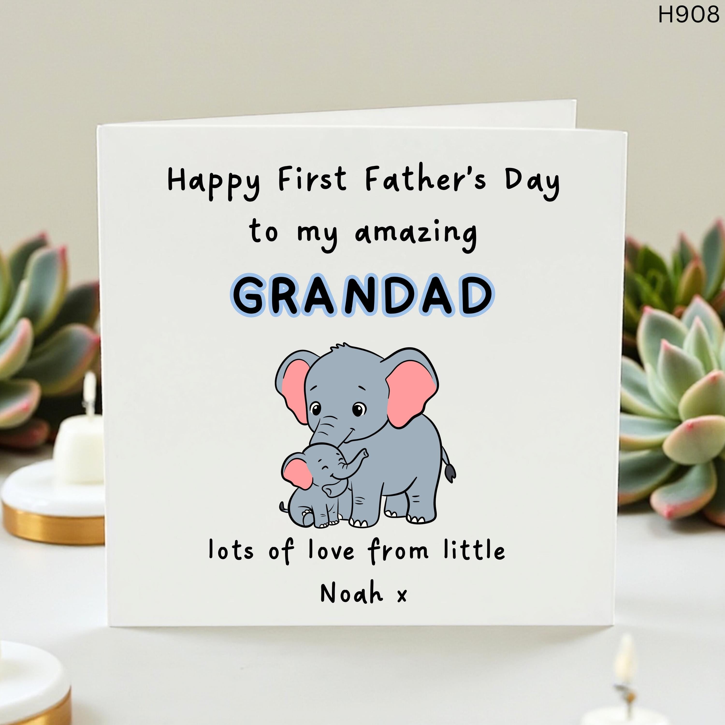Personalize First Fathers Day Card for Grandad Cute Elephant Grandparent Card from Grandson or Granddaughter New Grandad Gift First Time Pop