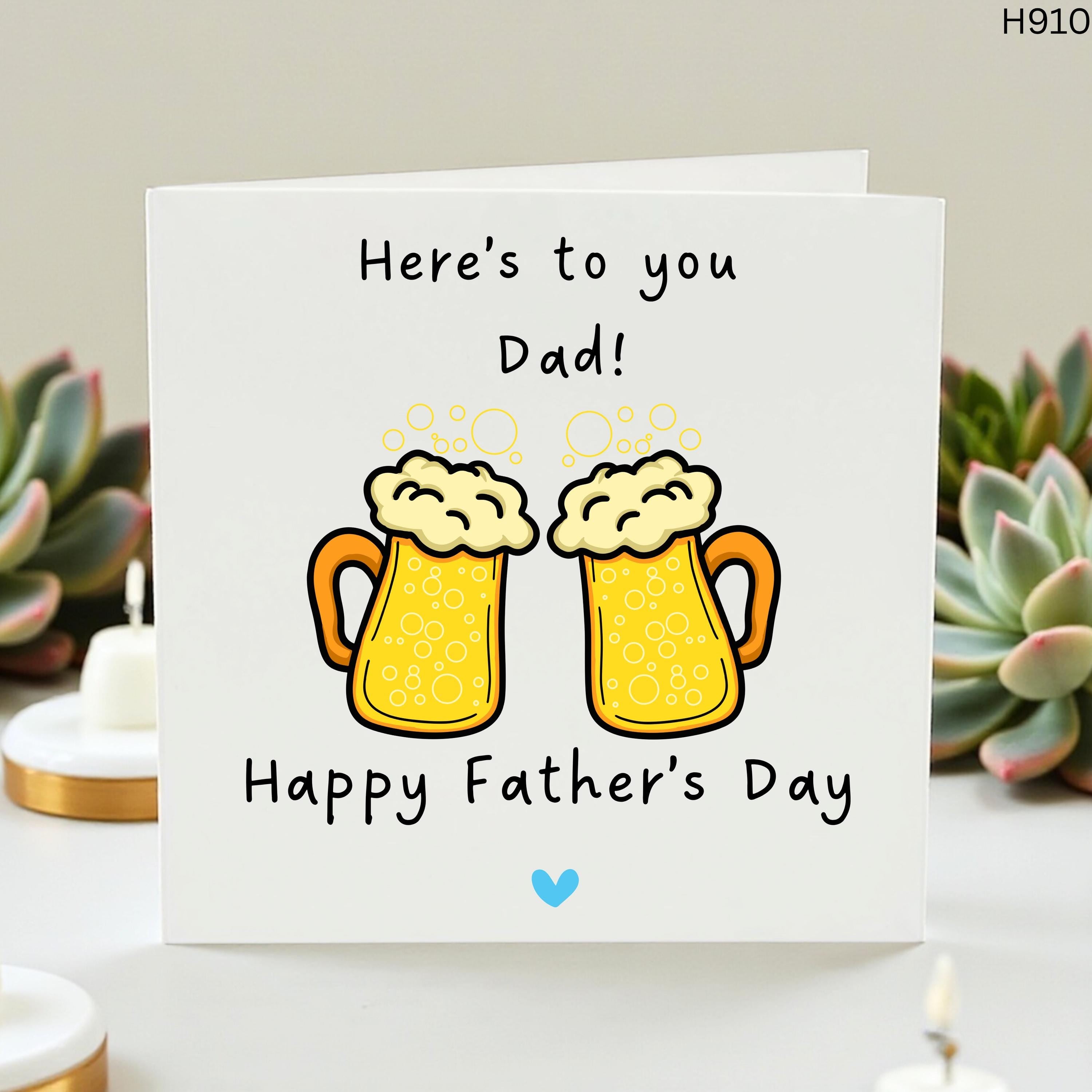 Father's Day Card for Dad, Beer Lover Greeting Card, Funny Dad Birthday Gift from Daughter or Son, Cheers to You Dad, Cute Beer Mug Card