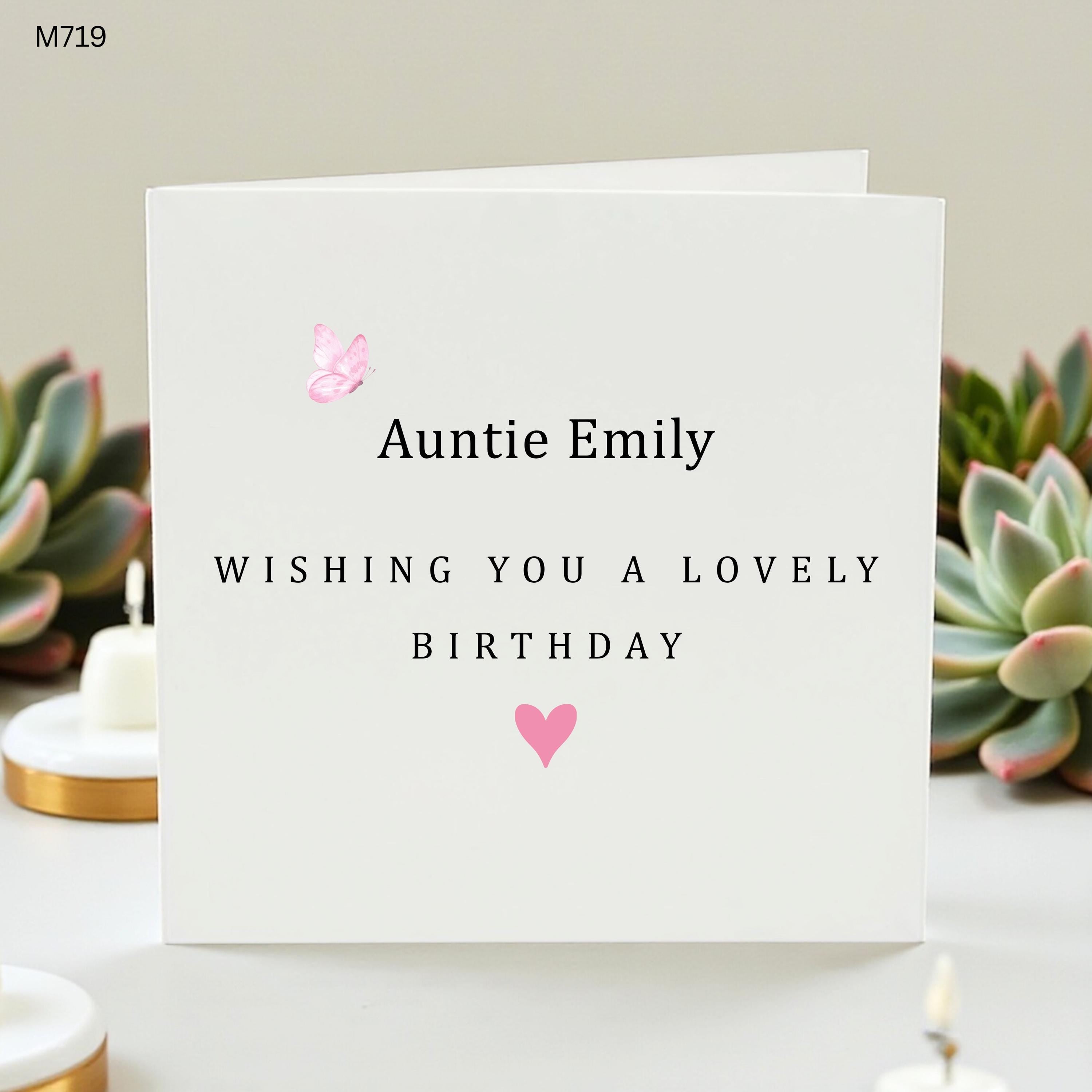 Personalised Auntie Birthday Card, Lovely Birthday Card For Auntie, Aunt Birthday Card From Niece Nephew, Butterfly Heart Card