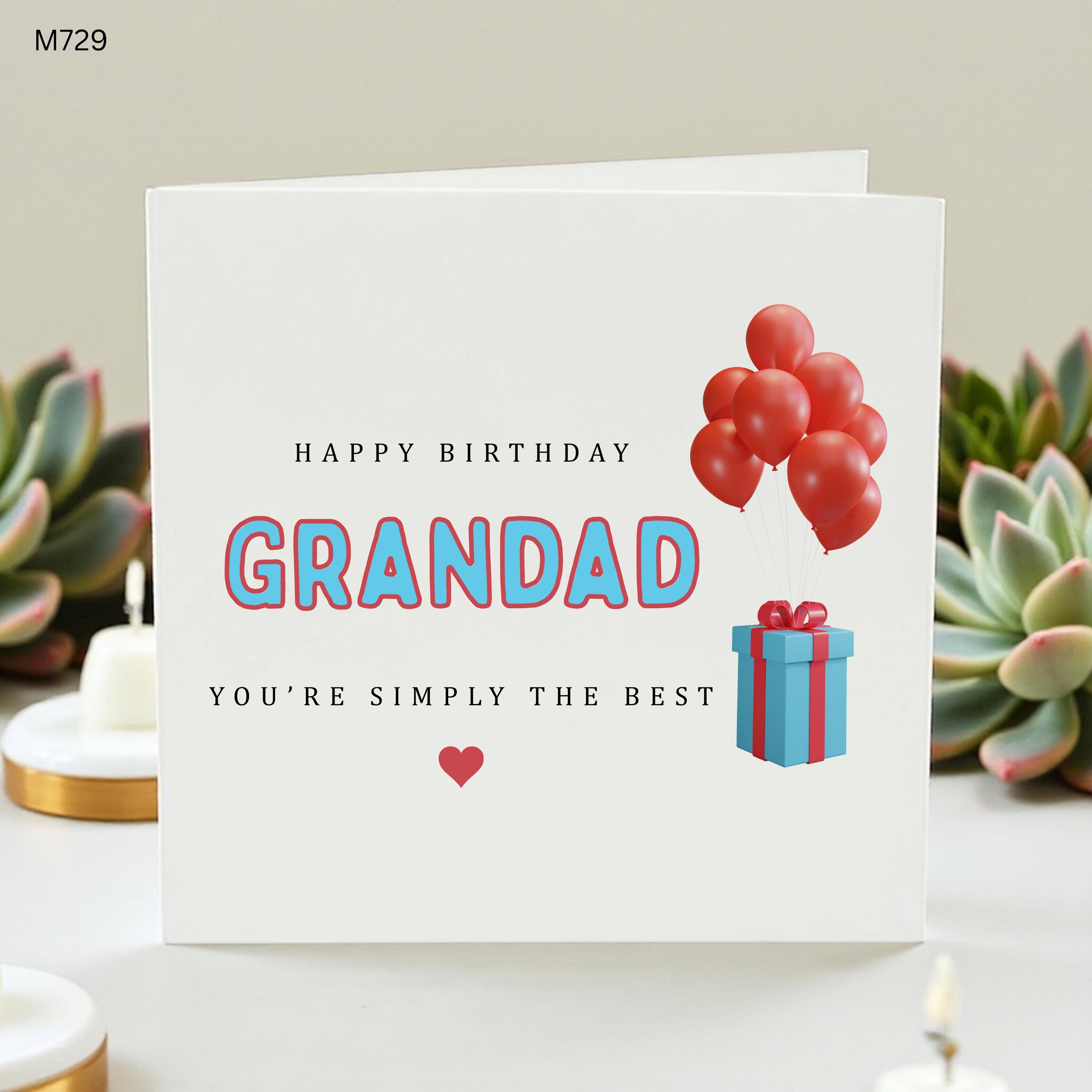 Personalised Grandad Birthday Card, Happy Birthday Card For Grandad, You’re Simply The Best Grandpa Card, Balloons Gift Card