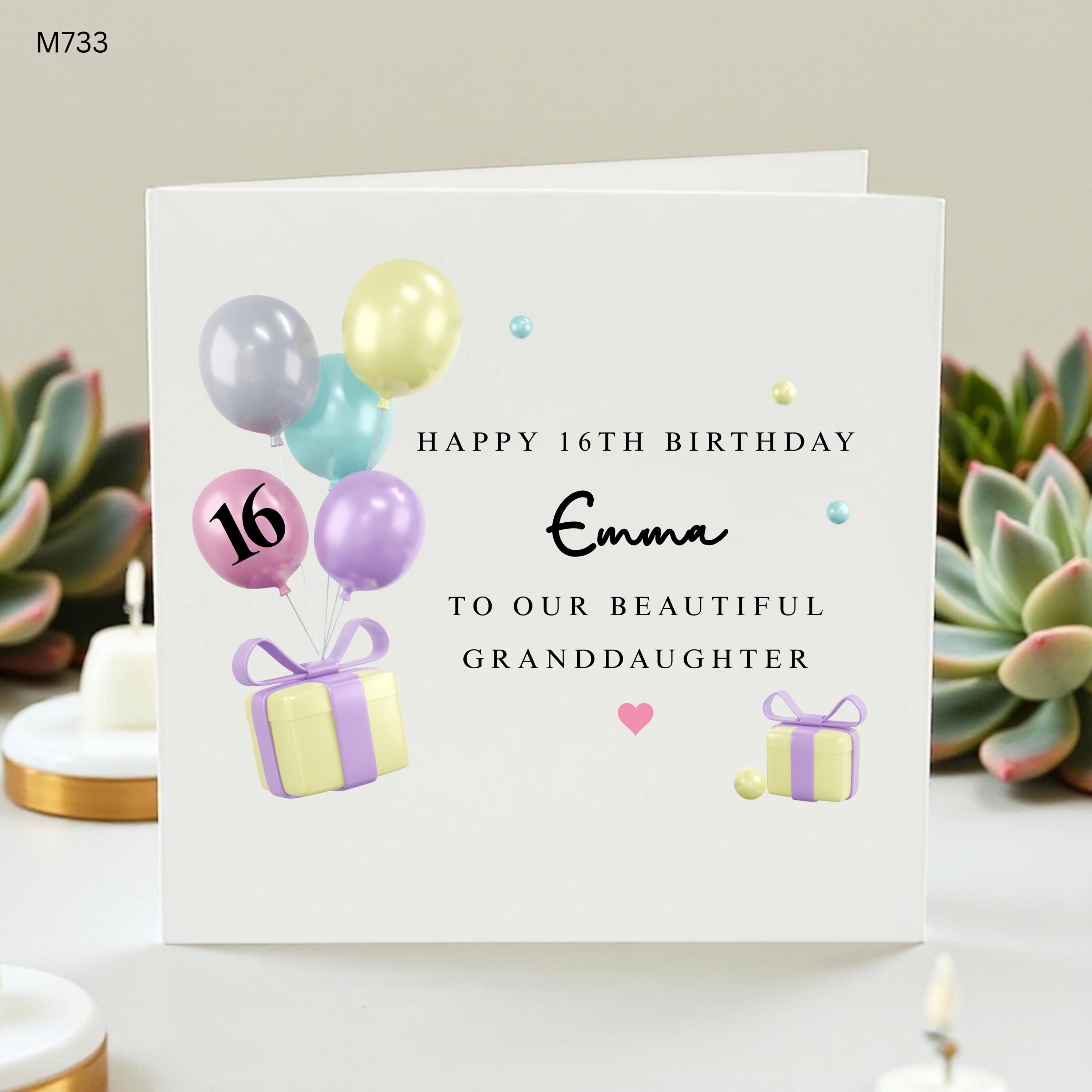 Personalised 16th Birthday Card For Granddaughter, Sweet Sixteen Card, Pastel Balloons Birthday Card From Grandma Grandad