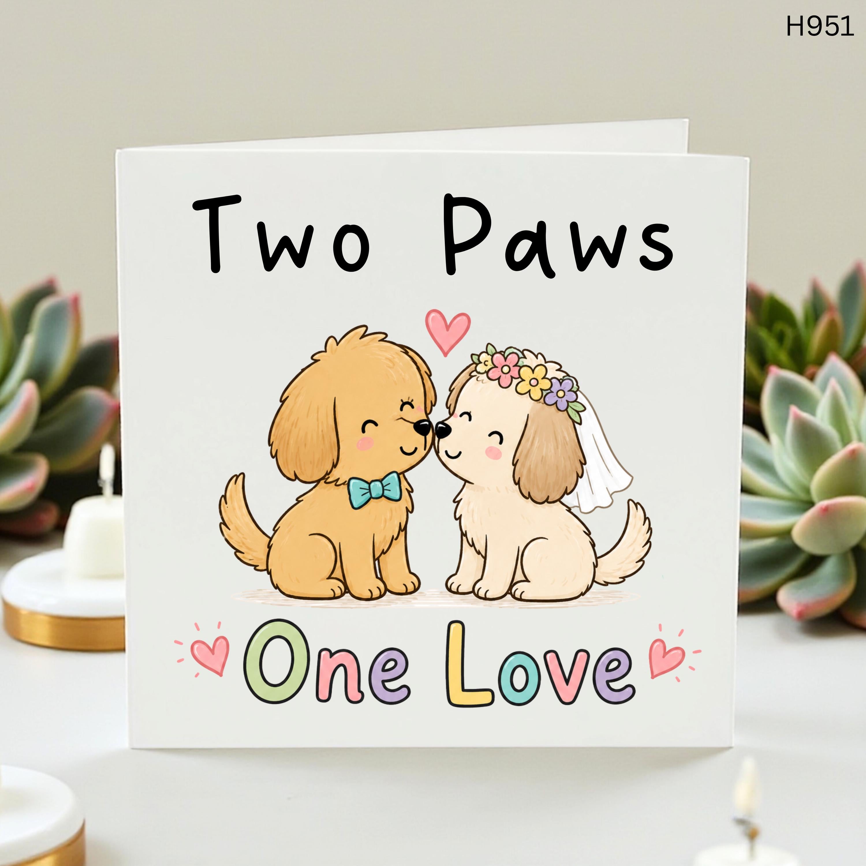 Two Paws One Love Dog Wedding Card, Cute Puppy Engagement Card for Dog Lovers, Funny Pet Anniversary Card Congratulations Bridal Shower Gift