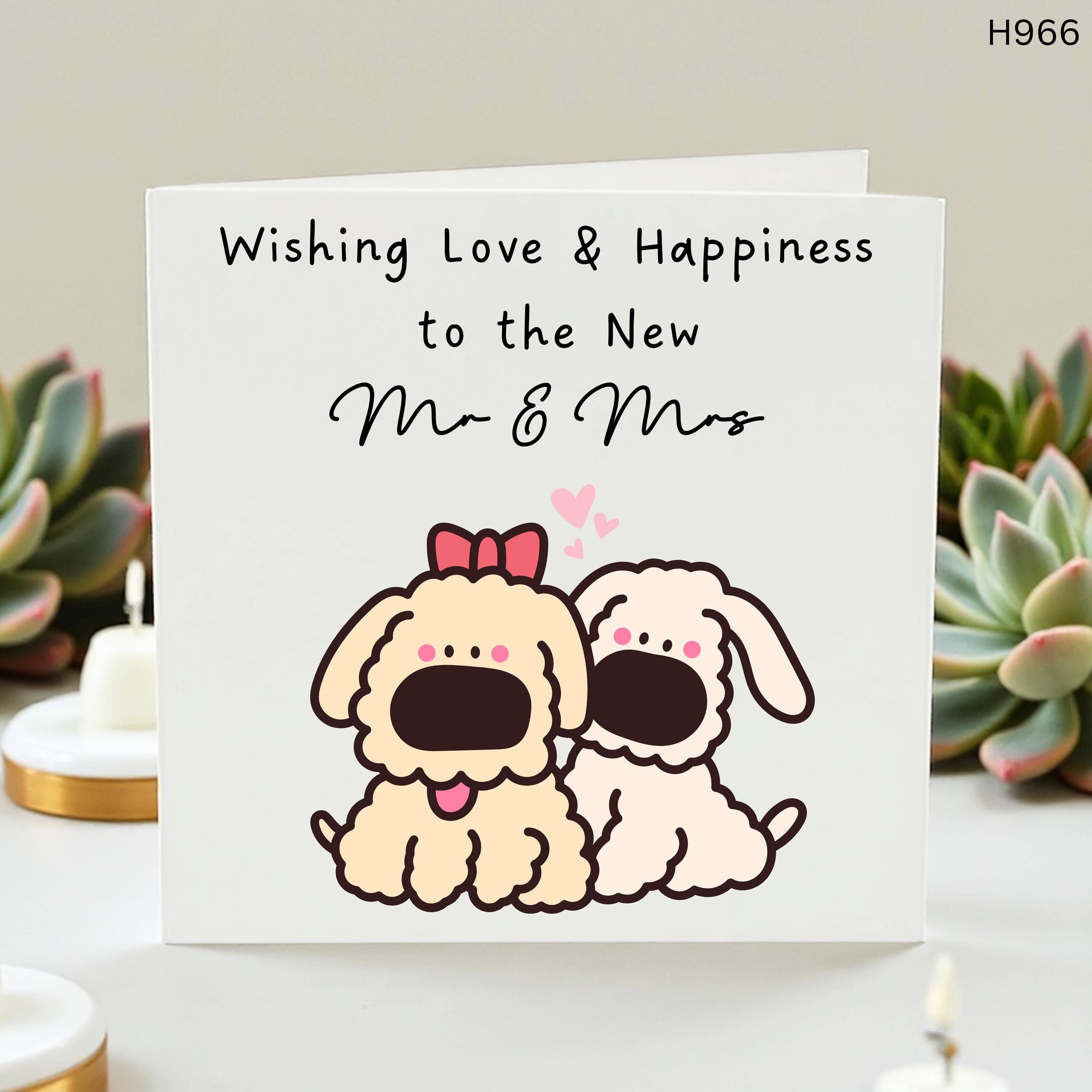 New Mr and Mrs Wedding Card, Cute Dog Wedding Congratulations Card, Happy Couple Greeting Card, Newlyweds Gift, Puppy Love Marriage Card