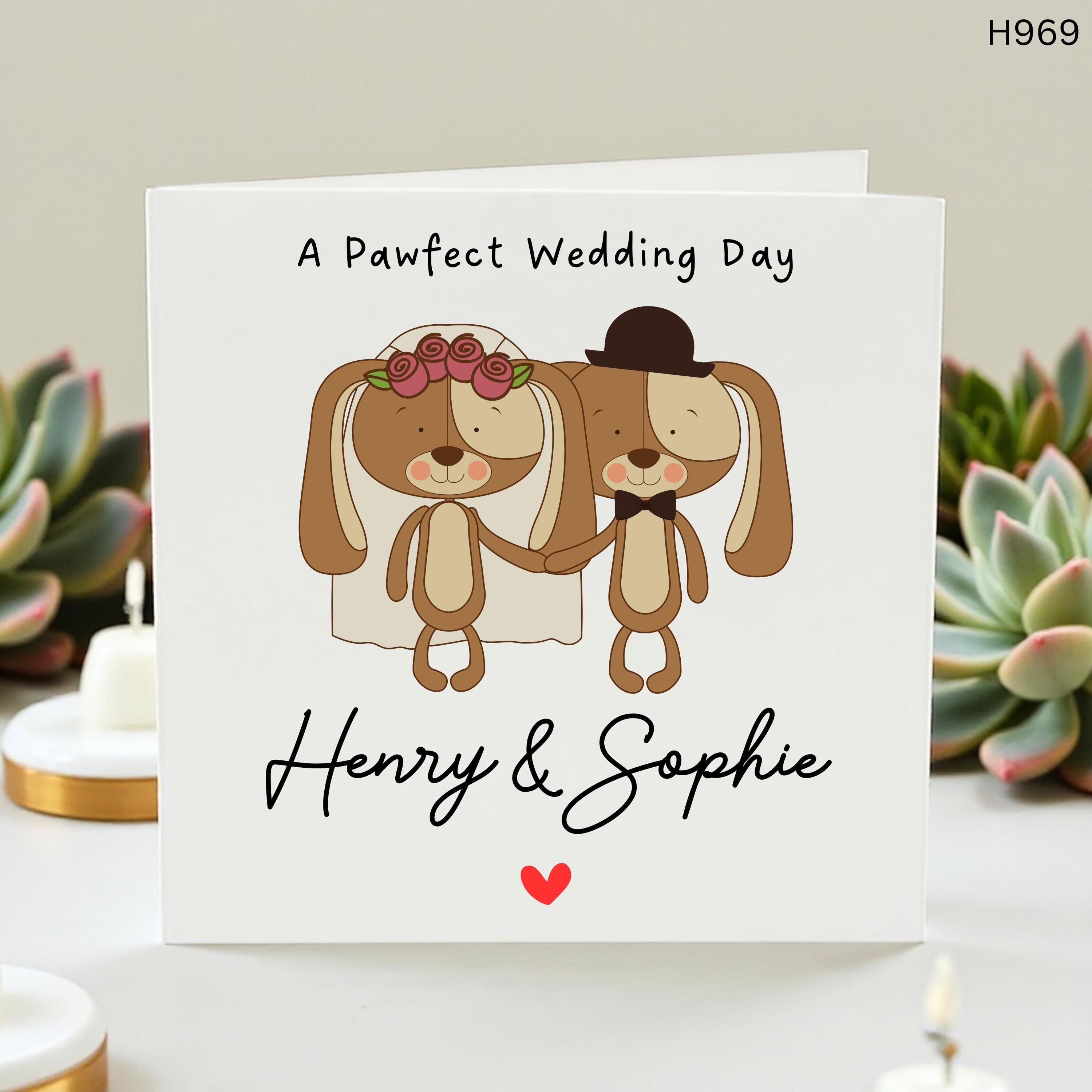 Personalized Dog Wedding Card, Custom Names Pawfect Wedding Day , Cute Puppy Congratulations for Couple, Dog Lover Wedding Gift for Him Her