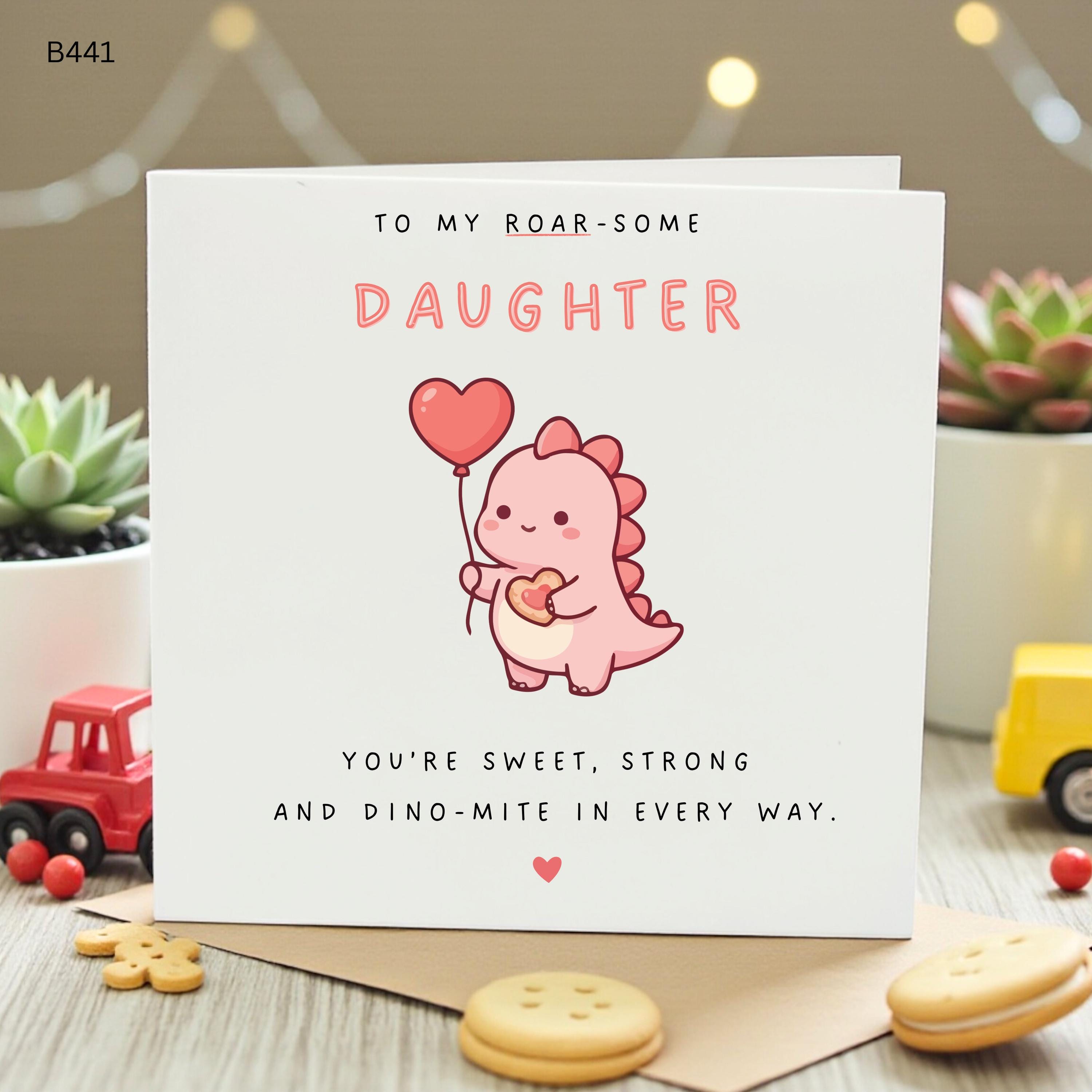 Roar-some Daughter Birthday Card, Cute Dinosaur Birthday Card for Daughter, Personalised Dino Birthday Card, Sweet Girls Birthday Card