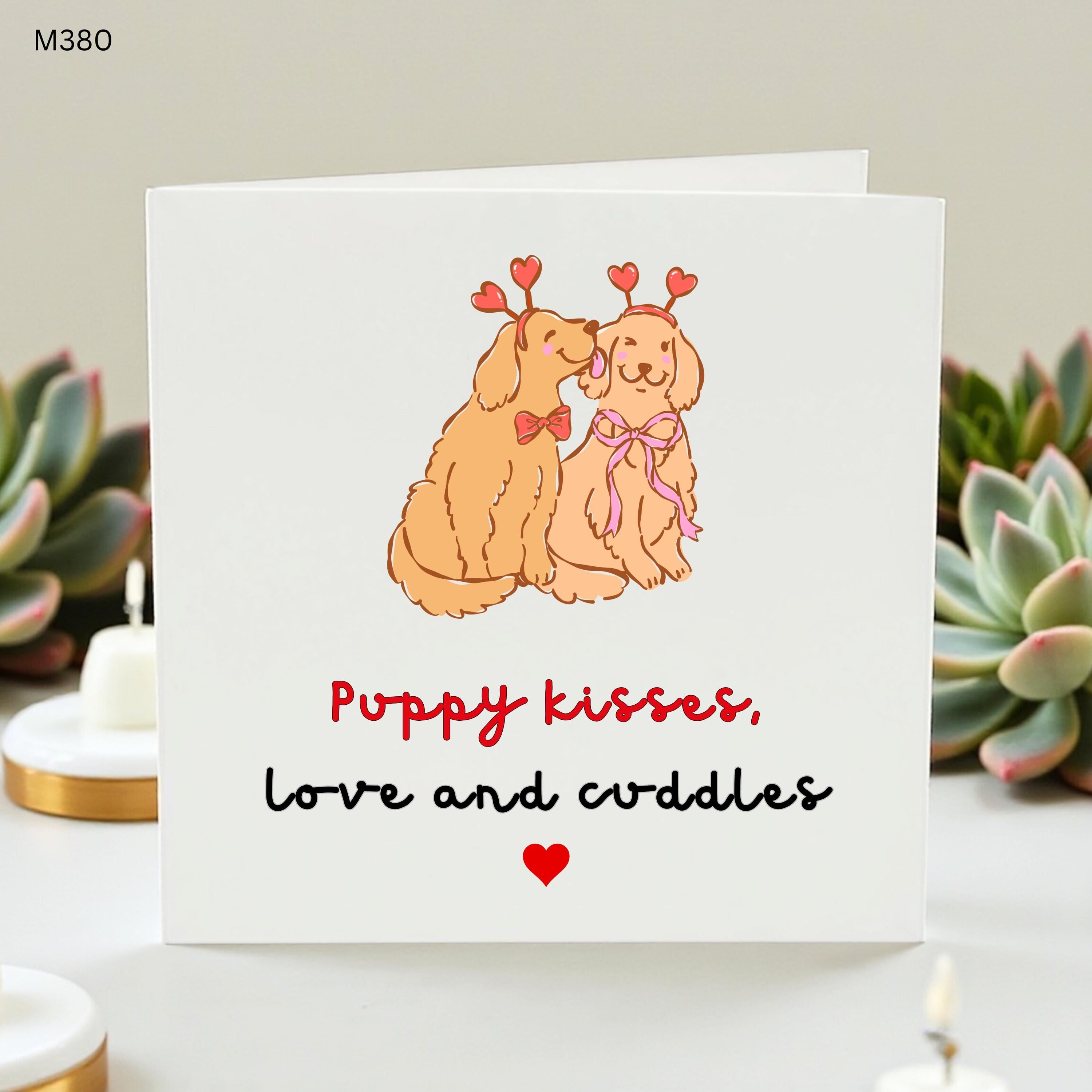 Puppy Kisses Love and Cuddles Card, Golden Retriever Anniversary Card, Cute Dog Valentine Card, Pet Lover Wedding Gift, Dog Mom Dad Card