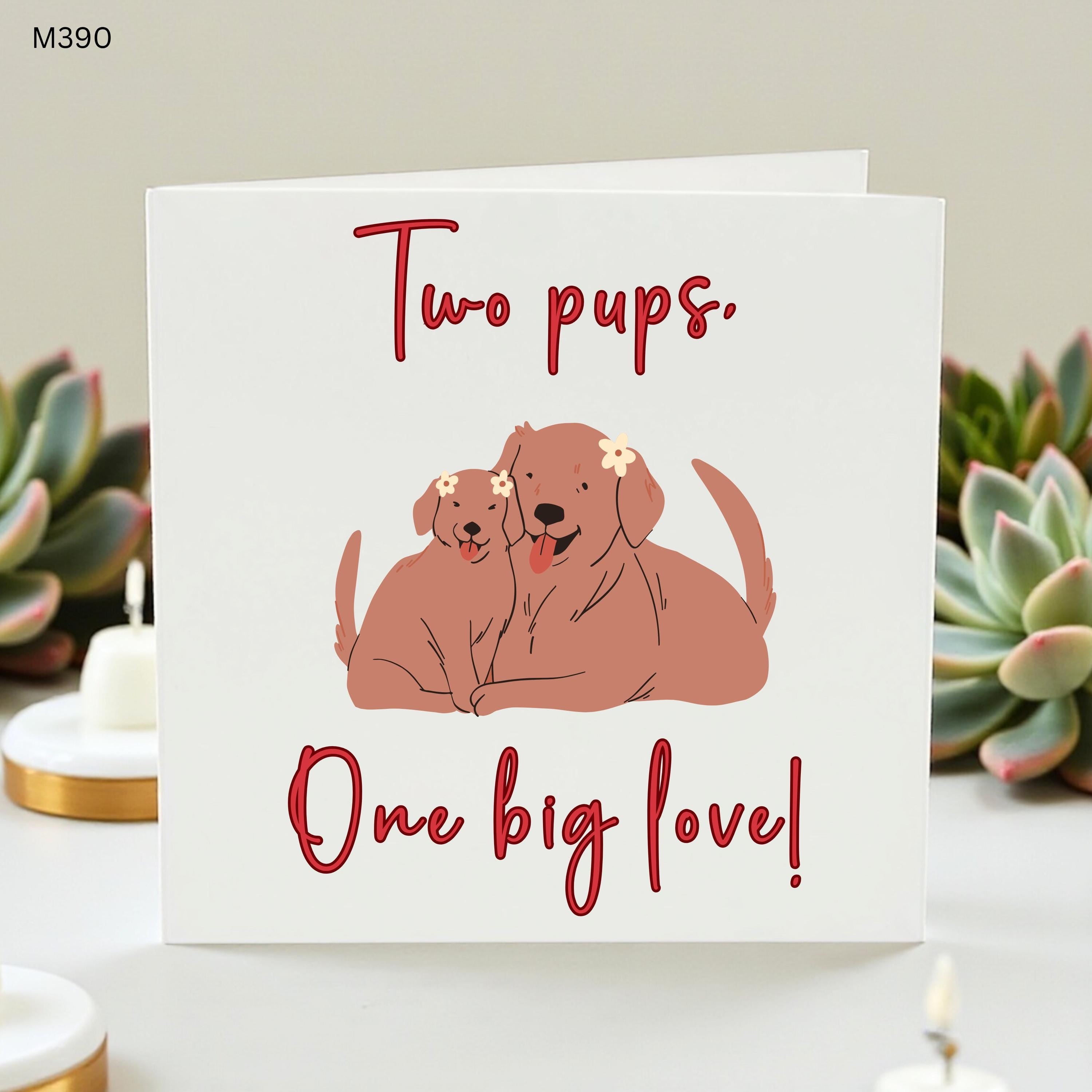 Two Pups One Big Love Card, Cute Golden Retriever Dog Mom Gift, New Puppy Greeting Card, Personalized Dog Lover Anniversary Card for Her Him