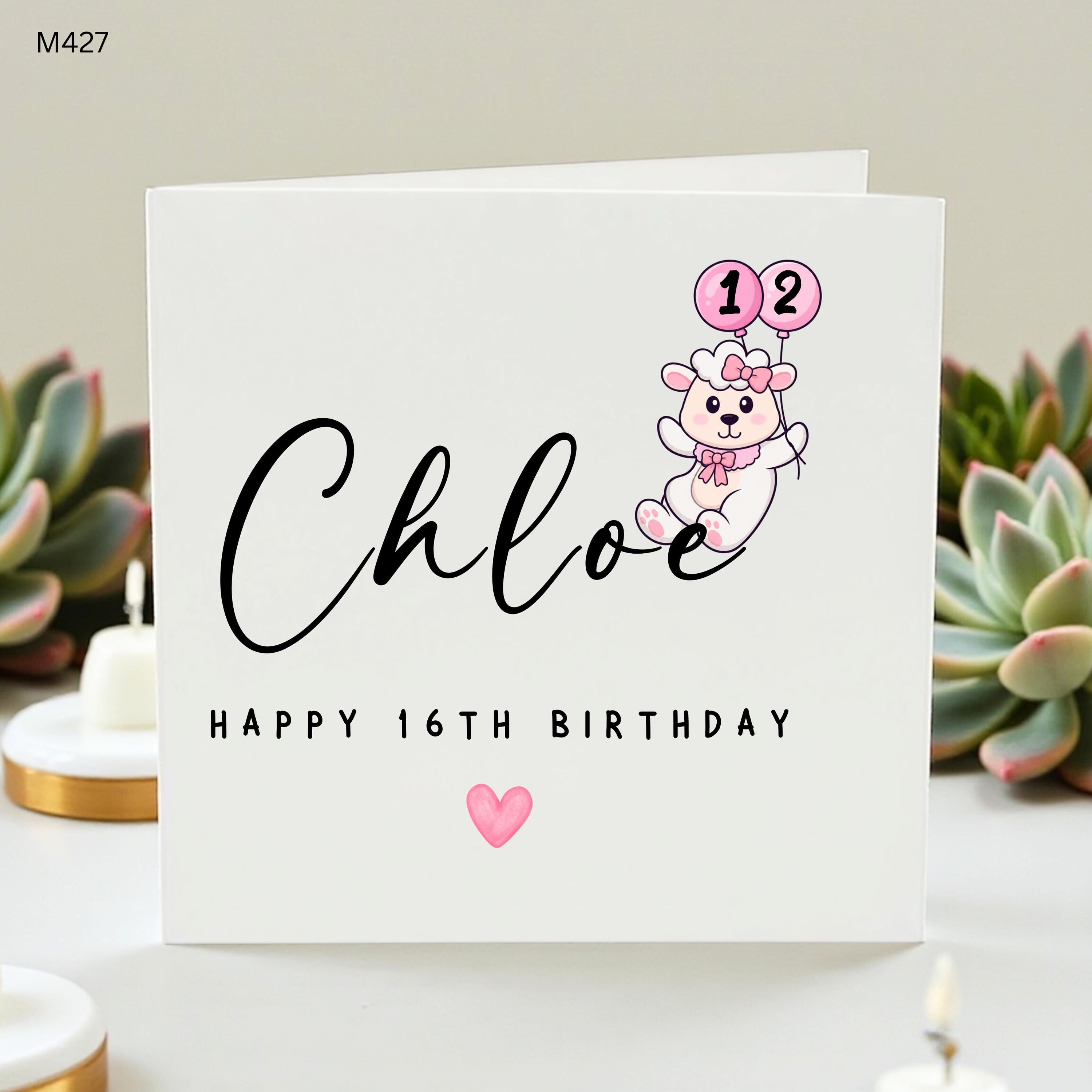 Personalized Girls Birthday Card, Custom Name Chloe Lamb Birthday Card, Cute Sheep 1st 2nd 5th 10th 12th 16th Birthday Card, Daughter Niece