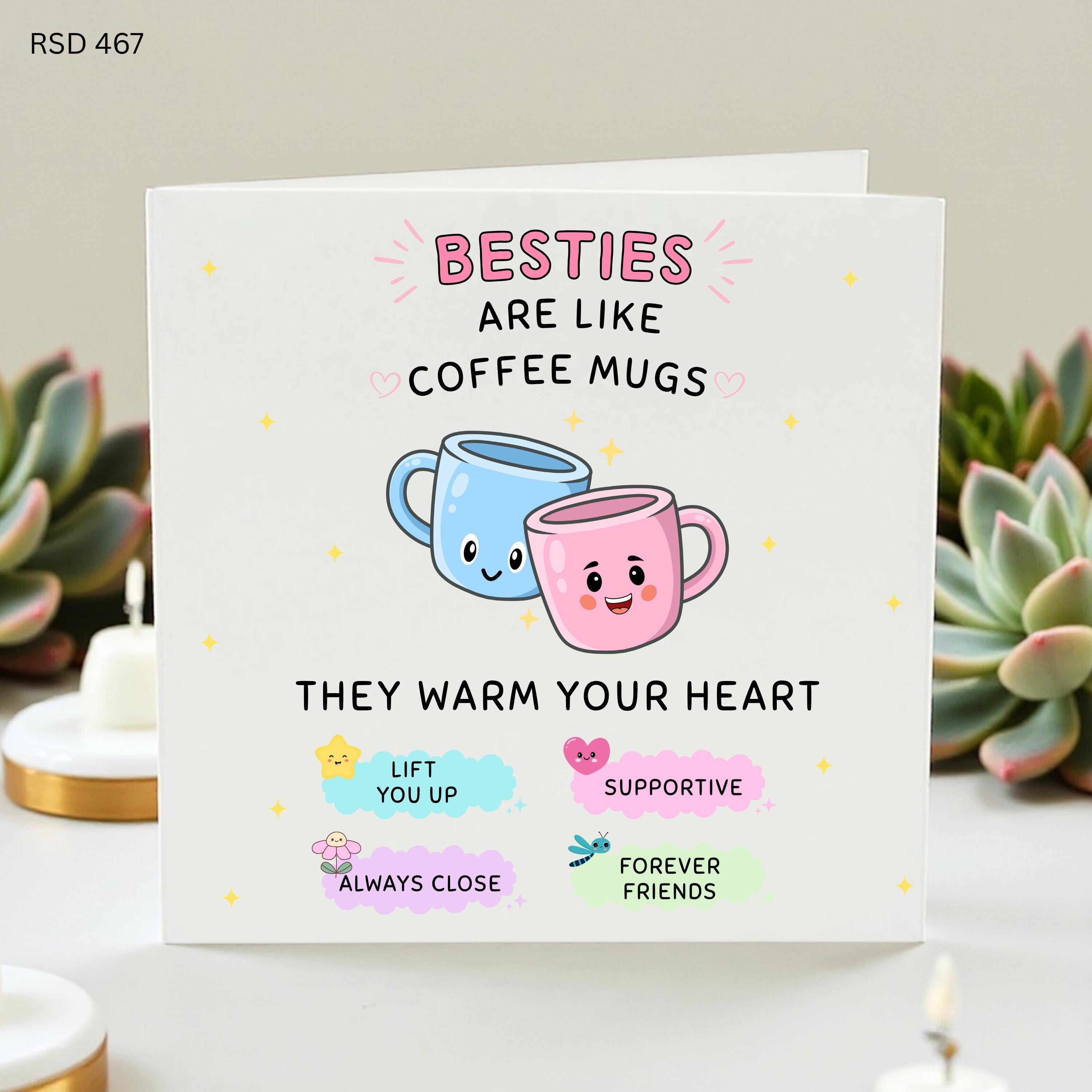 Besties Are Like Coffee Mugs Birthday Card, Funny Best Friend Greeting Card, Warm Your Heart Cute Friendship Card, Long Distance Bestie Gift