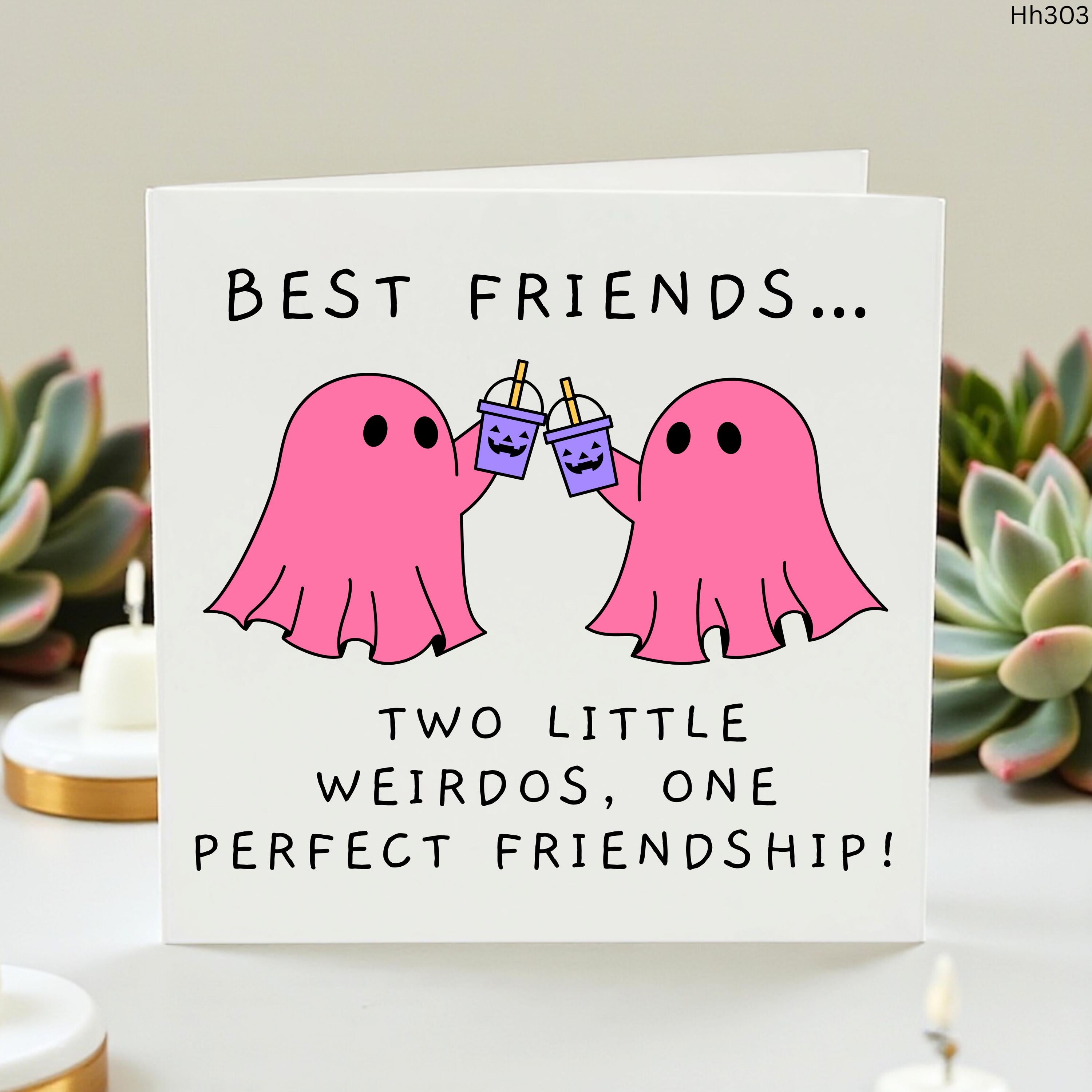 Best Friend Card, Funny Bestie Friendship Card, Cute Pink Ghost Card, Two Little Weirdos Card, Halloween Friendship Gift