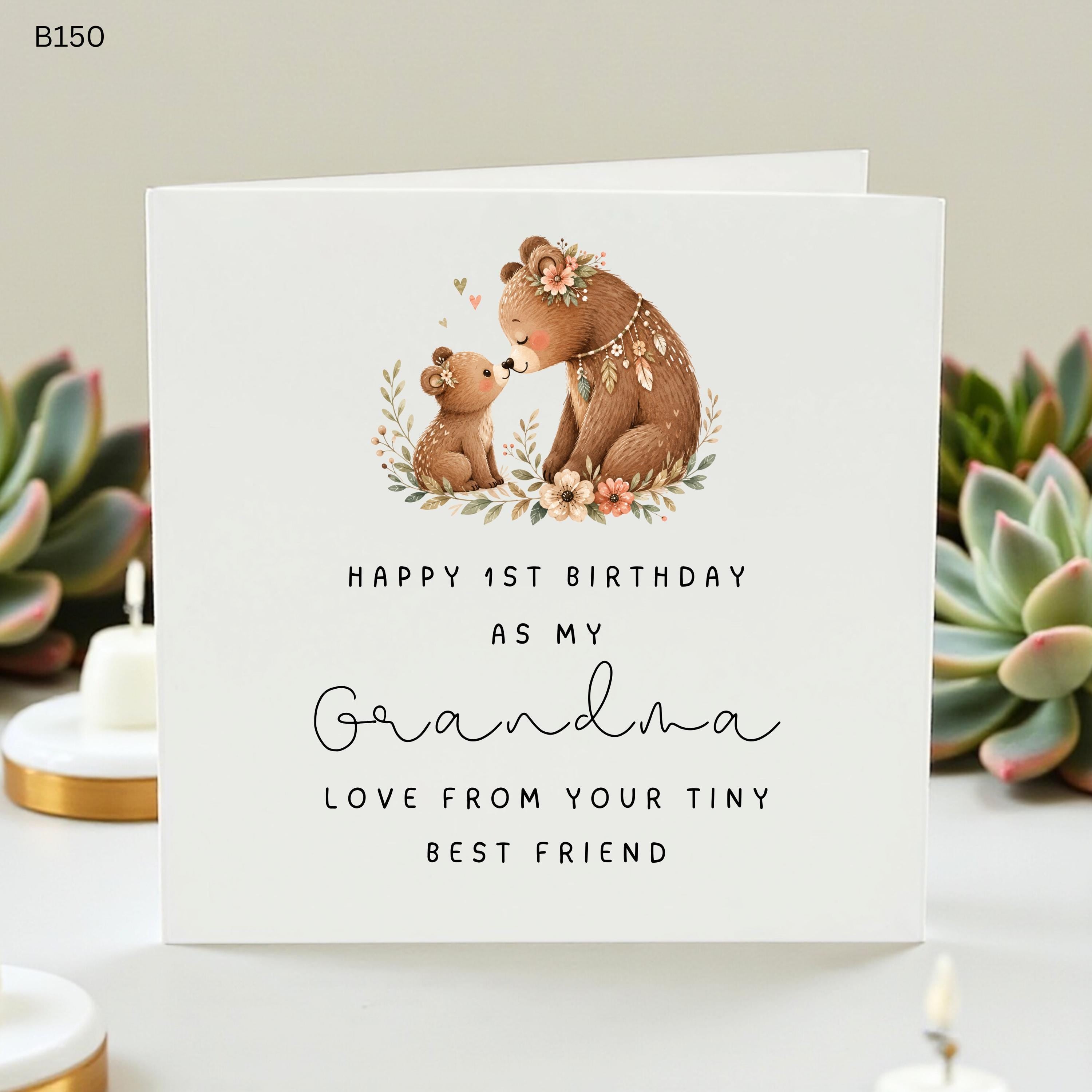 Happy 1st Birthday as my Grandma Card, First Birthday Grandma Gift, To My Grandma on my Birthday, Boho Bear Grandma Card, New Grandma