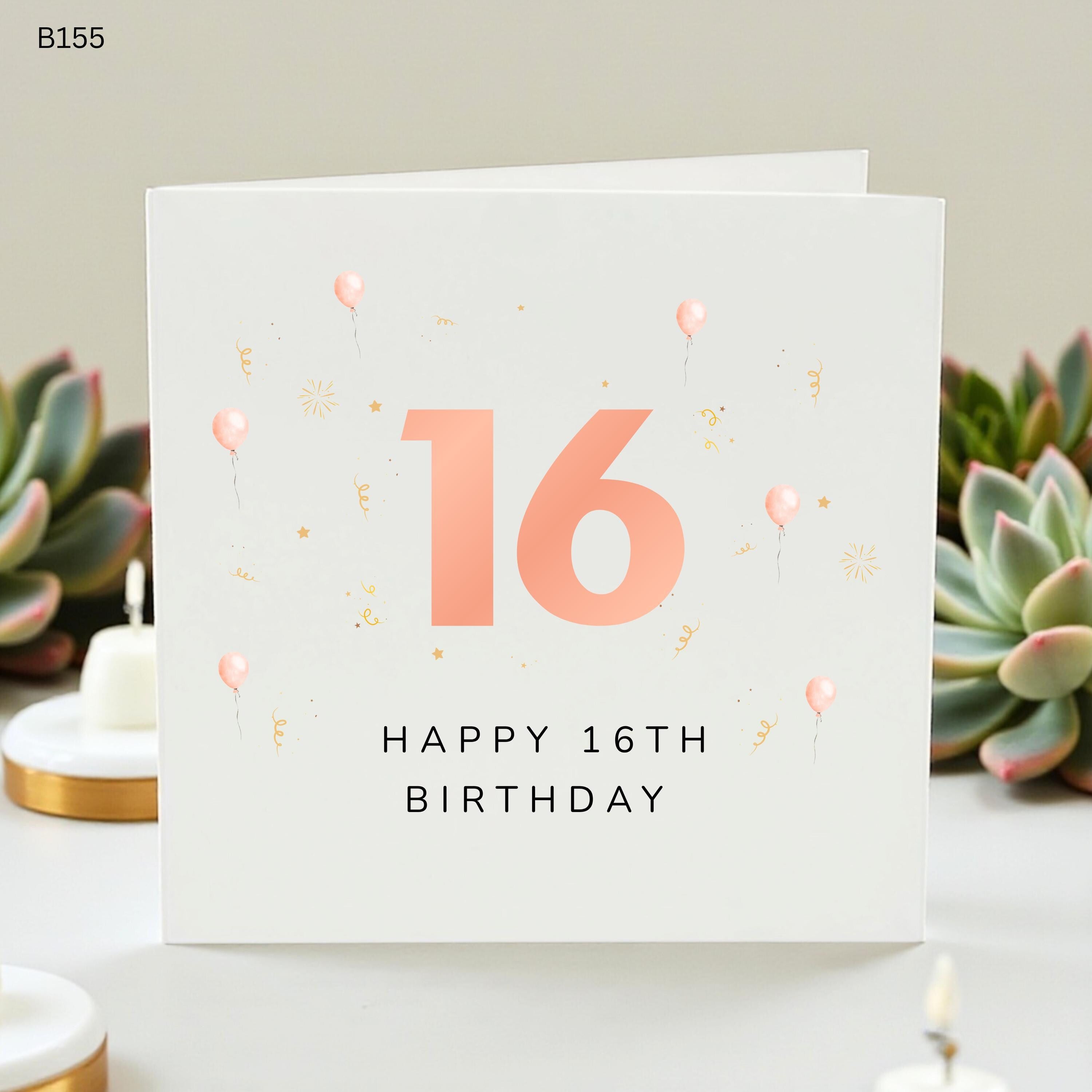 Sweet 16 Birthday Card, Happy 16th Birthday Card for Daughter, Sixteen Birthday Card for Her, Rose Gold 16th Birthday Gift, Minimalist 16