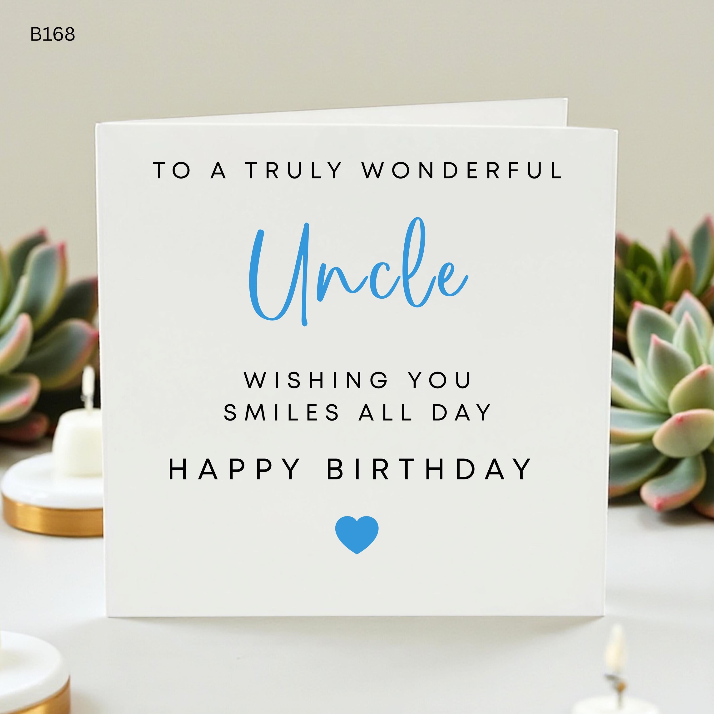 Birthday Card for Uncle, To a Truly Wonderful Uncle, Happy Birthday Uncle Card, Blue Heart Birthday Card for Him, Simple Minimalist Card