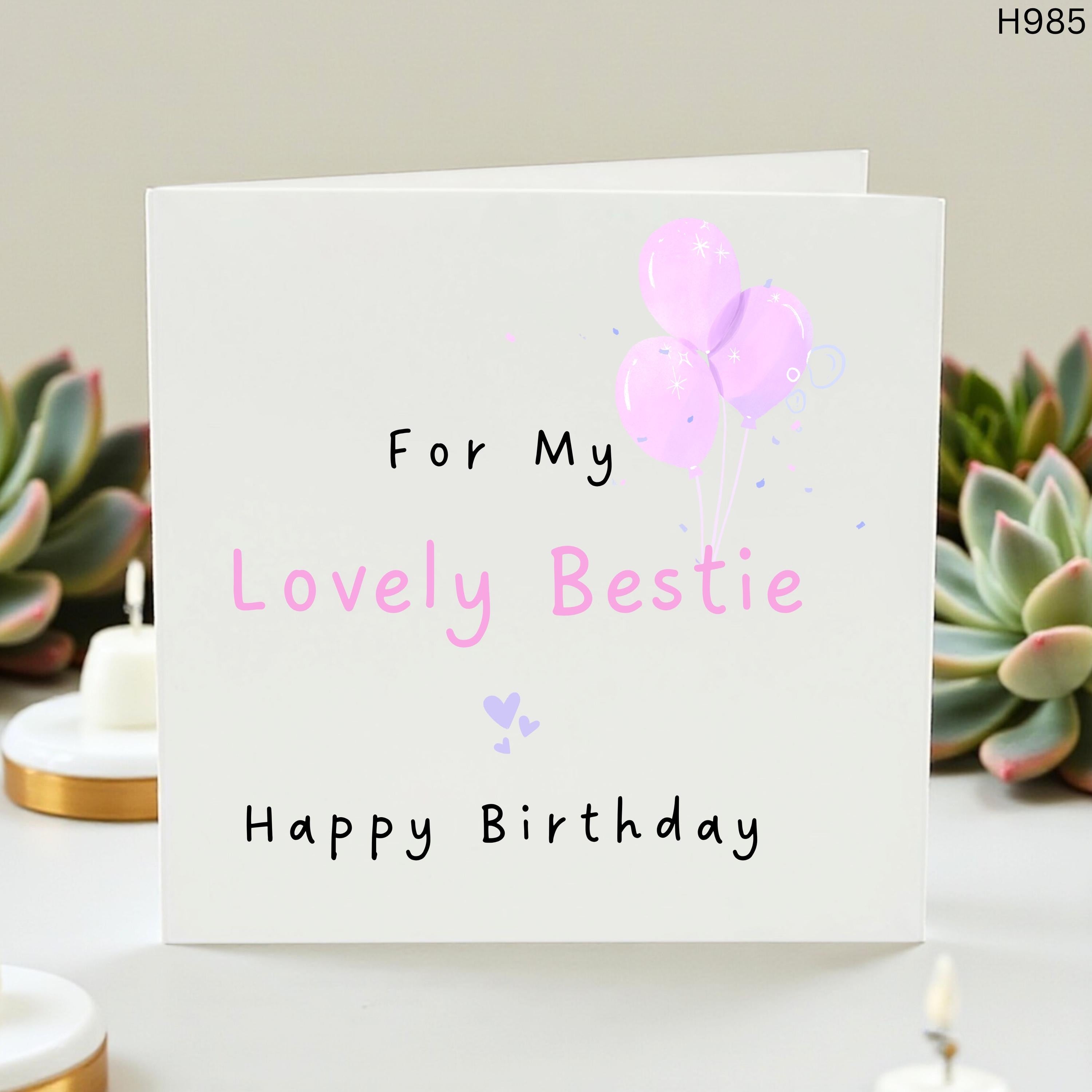 Personalized Bestie Birthday Card, For My Lovely Bestie, Custom Name Friend Card, Best Friend Birthday Gift, Pink Balloon Card for Her