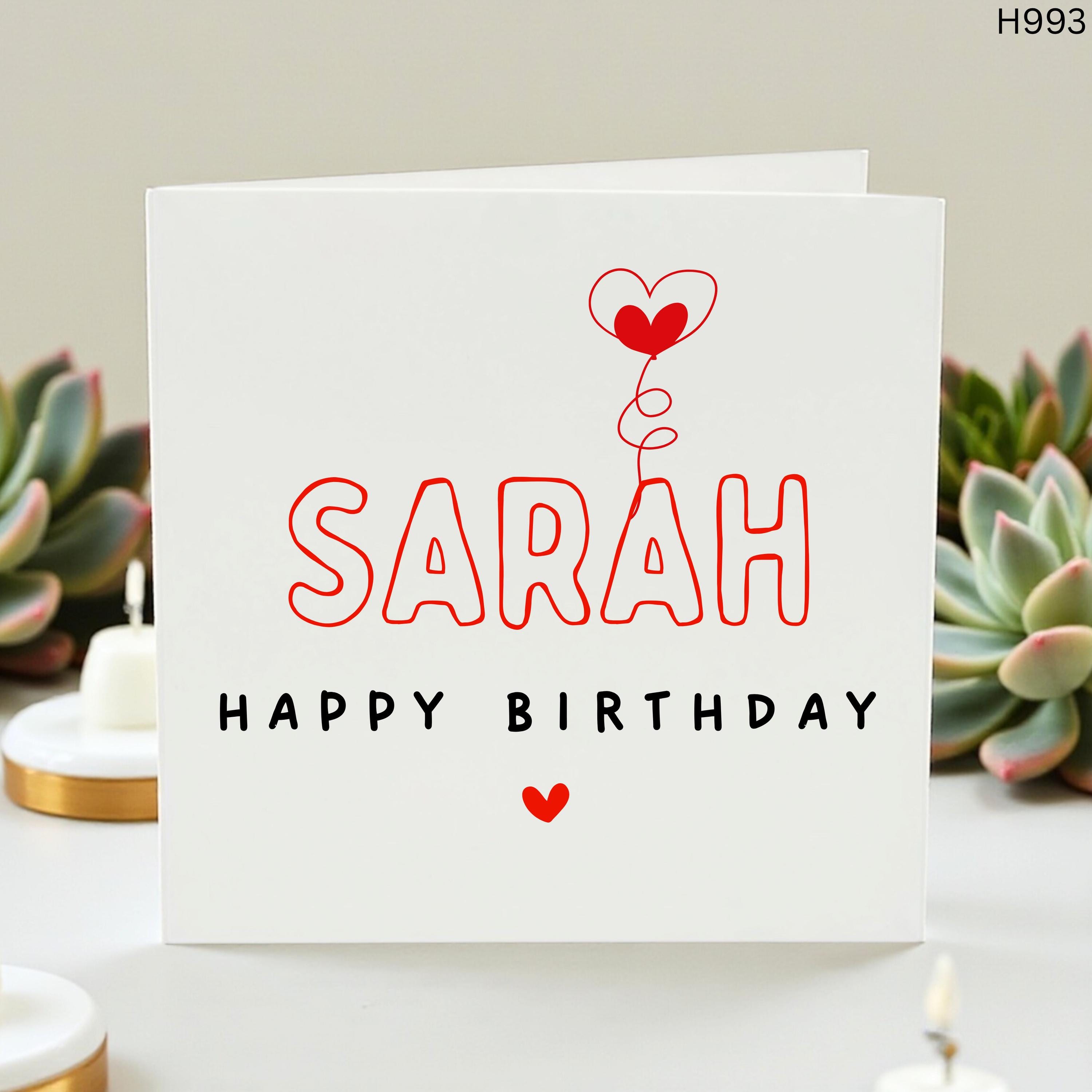 Personalized Happy Birthday Card with Custom Name - Cute Heart Balloon Birthday Card for Her, Daughter, Best Friend - Custom Name Card Red