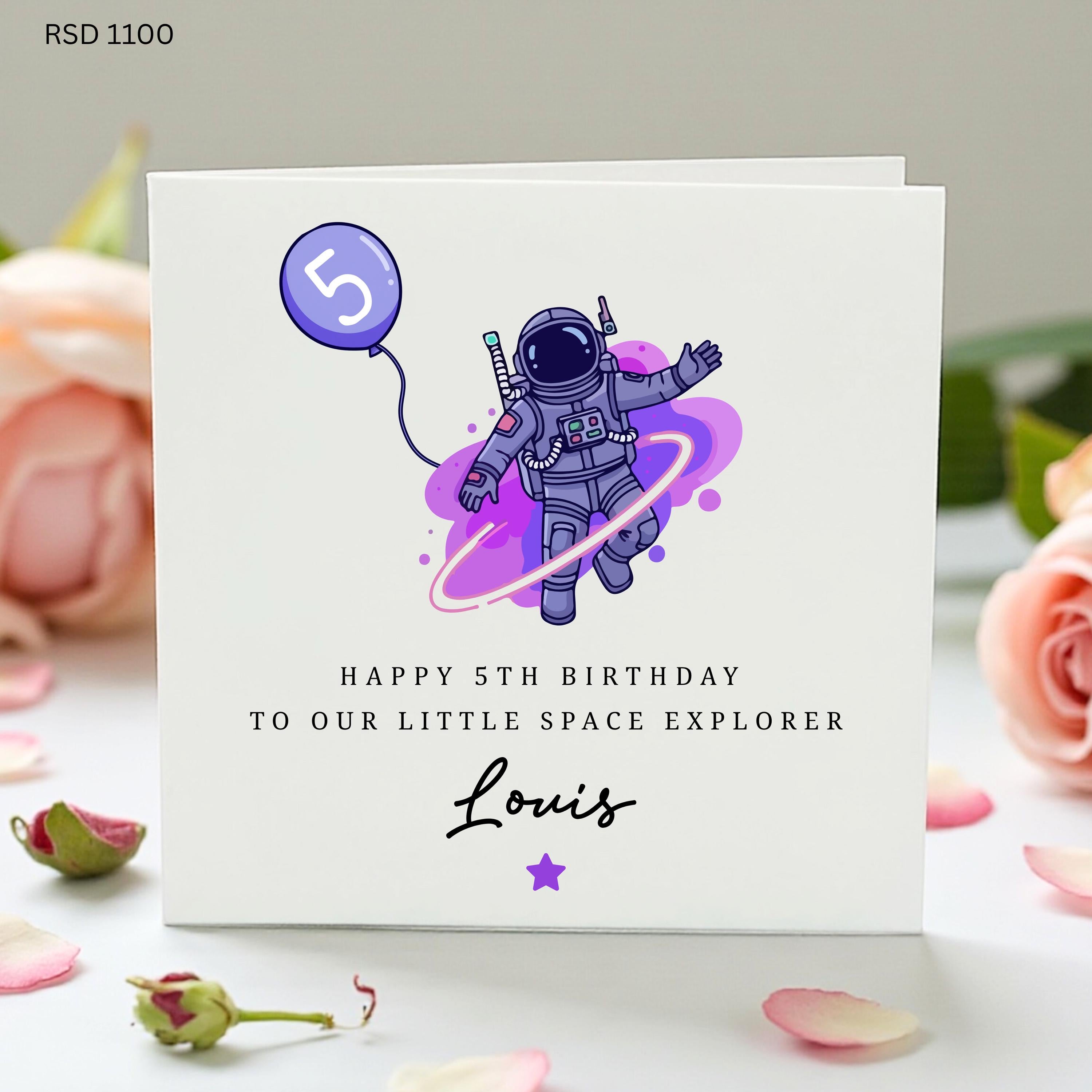 Personalised 5th Birthday Card, Space Astronaut Birthday Card, Little Space Explorer Card, Custom Boys Birthday Card